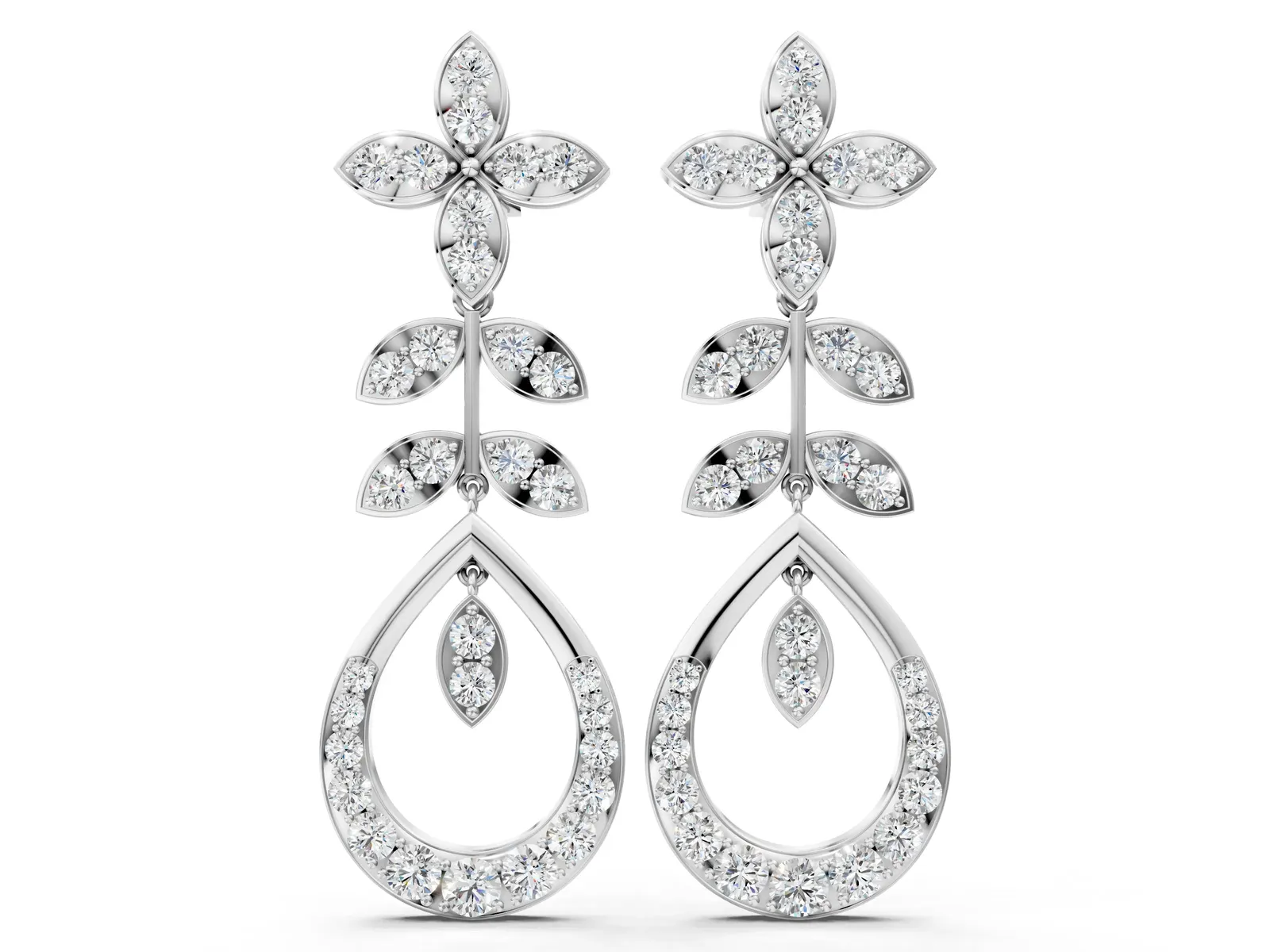 Marquise and Round Diamond Sparkling Dewdrop Drop Earrings Platinum