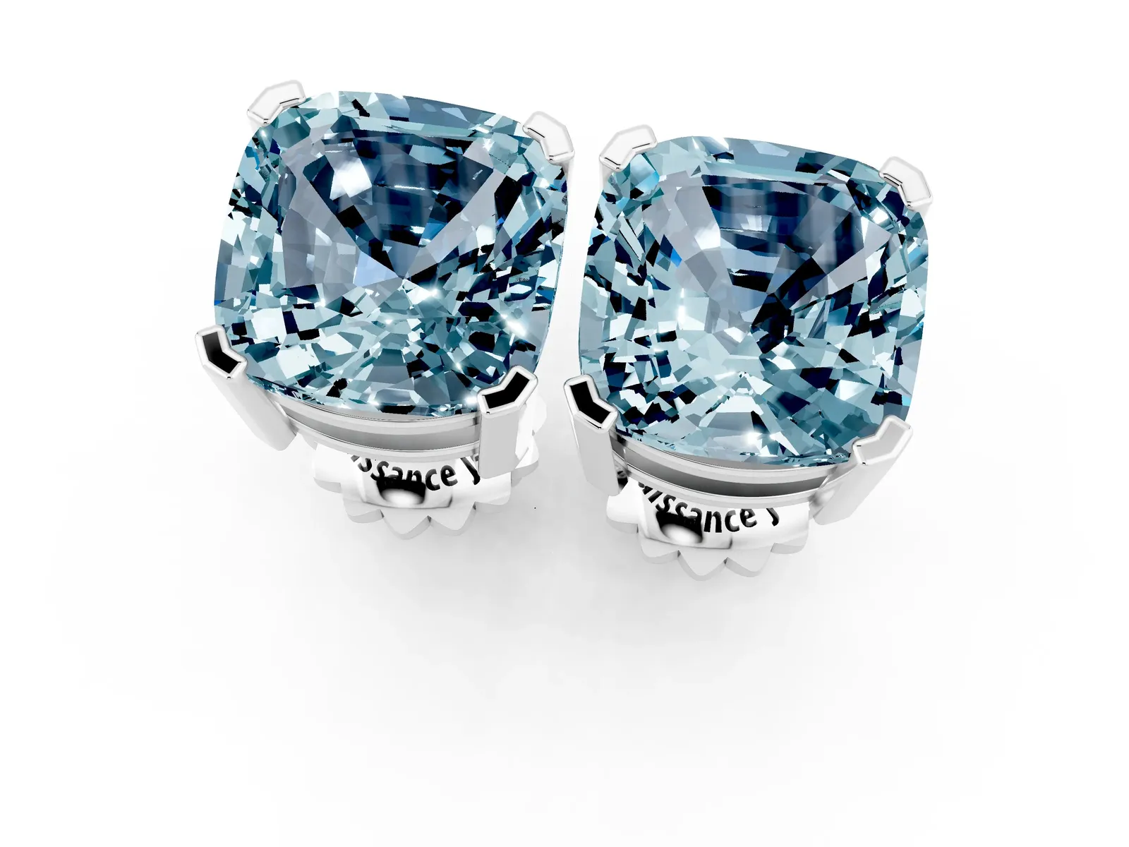 Cushion Cut Aquamarine Stud Earrings White gold