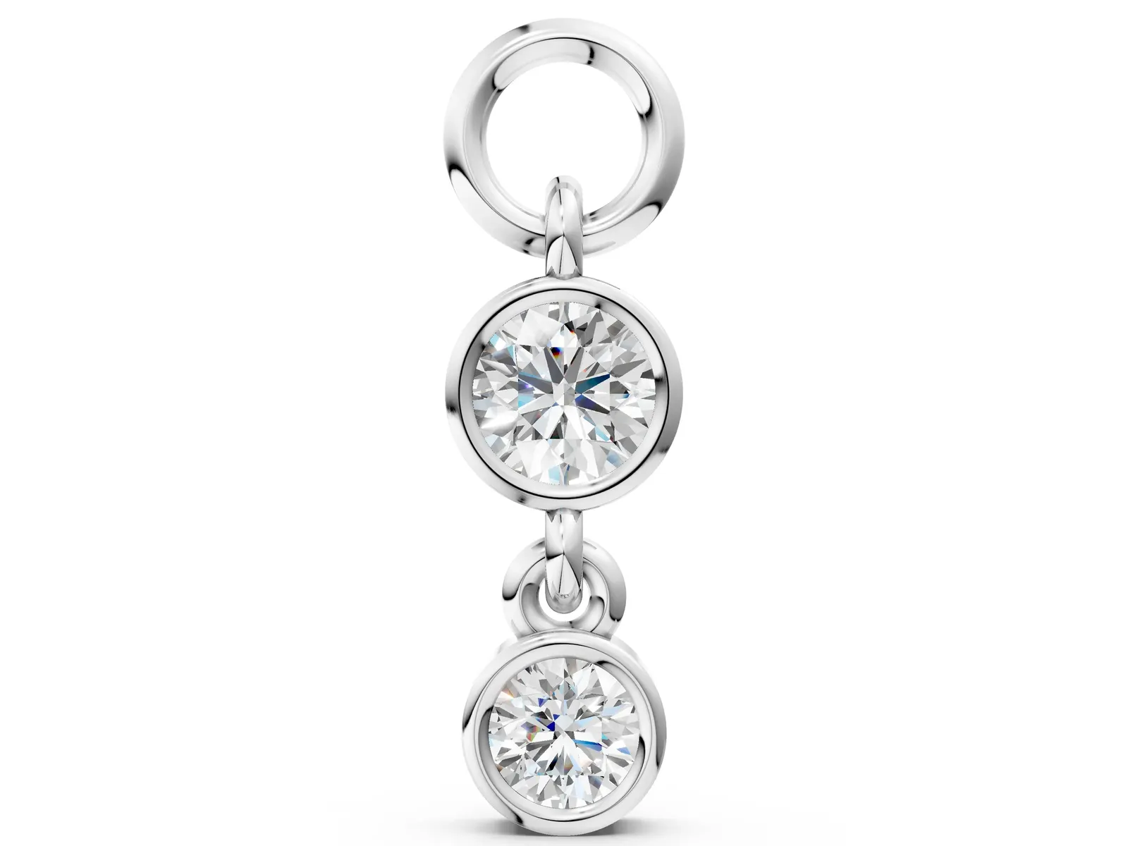 Round Diamond Double Drop Huggie Charm Silver