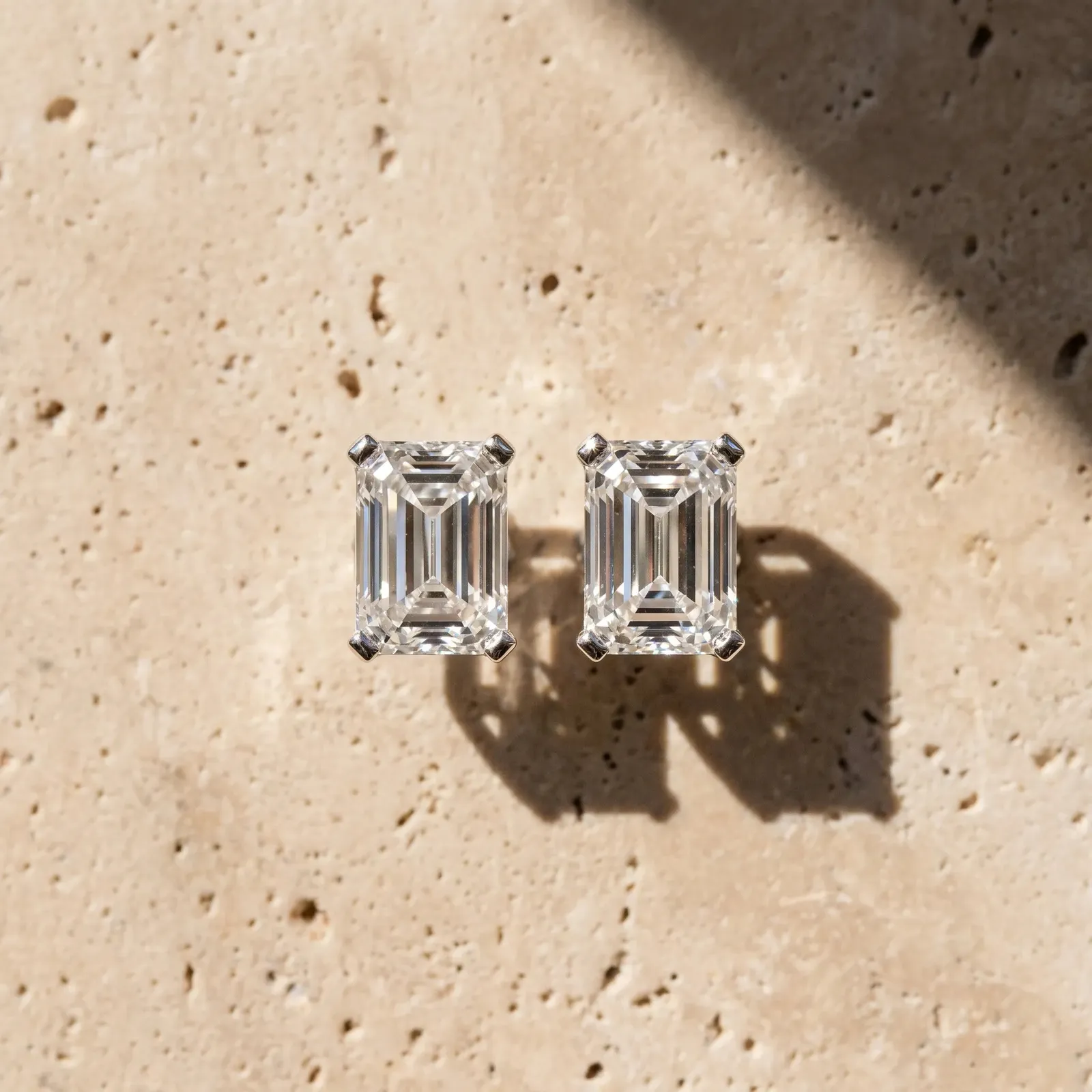 Emerald Cut Diamond Stud Earrings Platinum