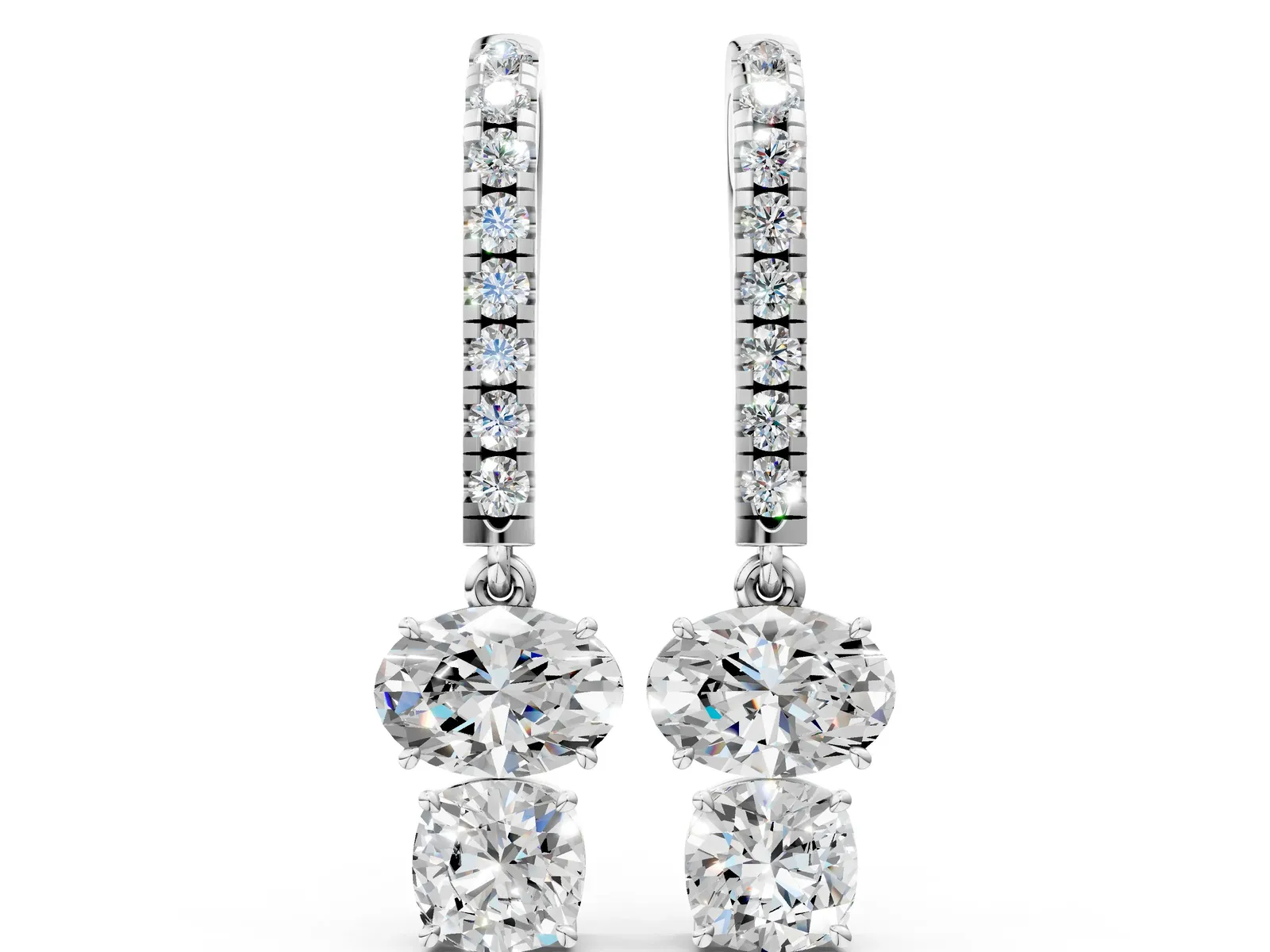 Oval Cut Diamond Multi-Shape Hook Drop Earrings Silver
