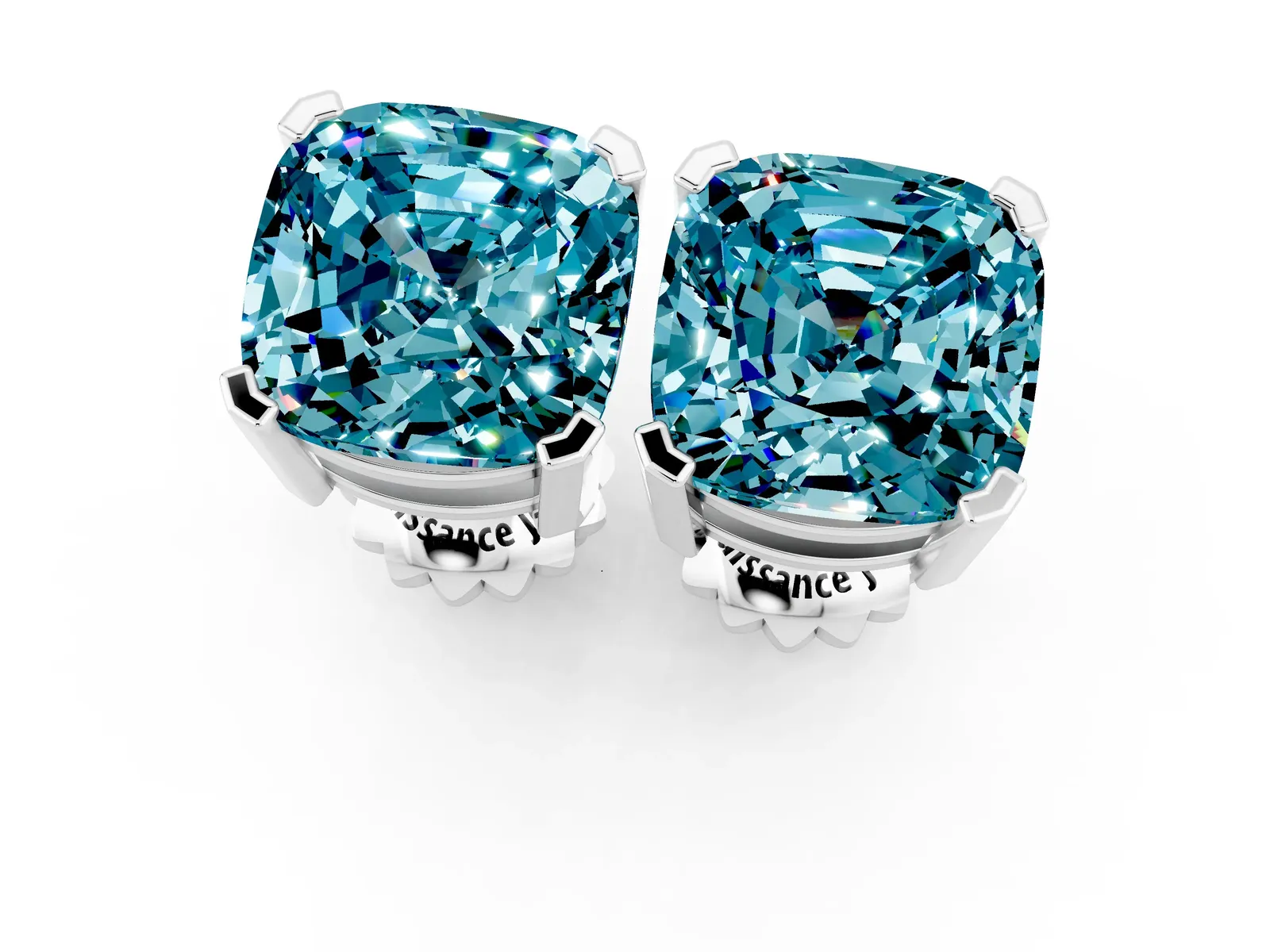 Cushion Cut Blue Topaz Stud Earrings White gold