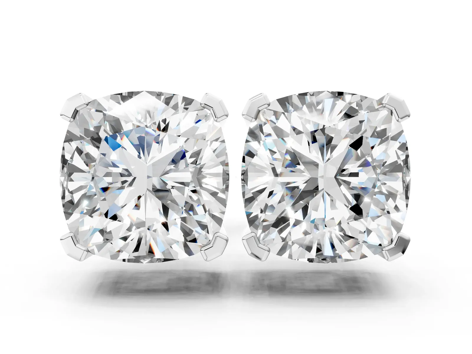 Cushion Cut Diamond Stud Earrings Silver