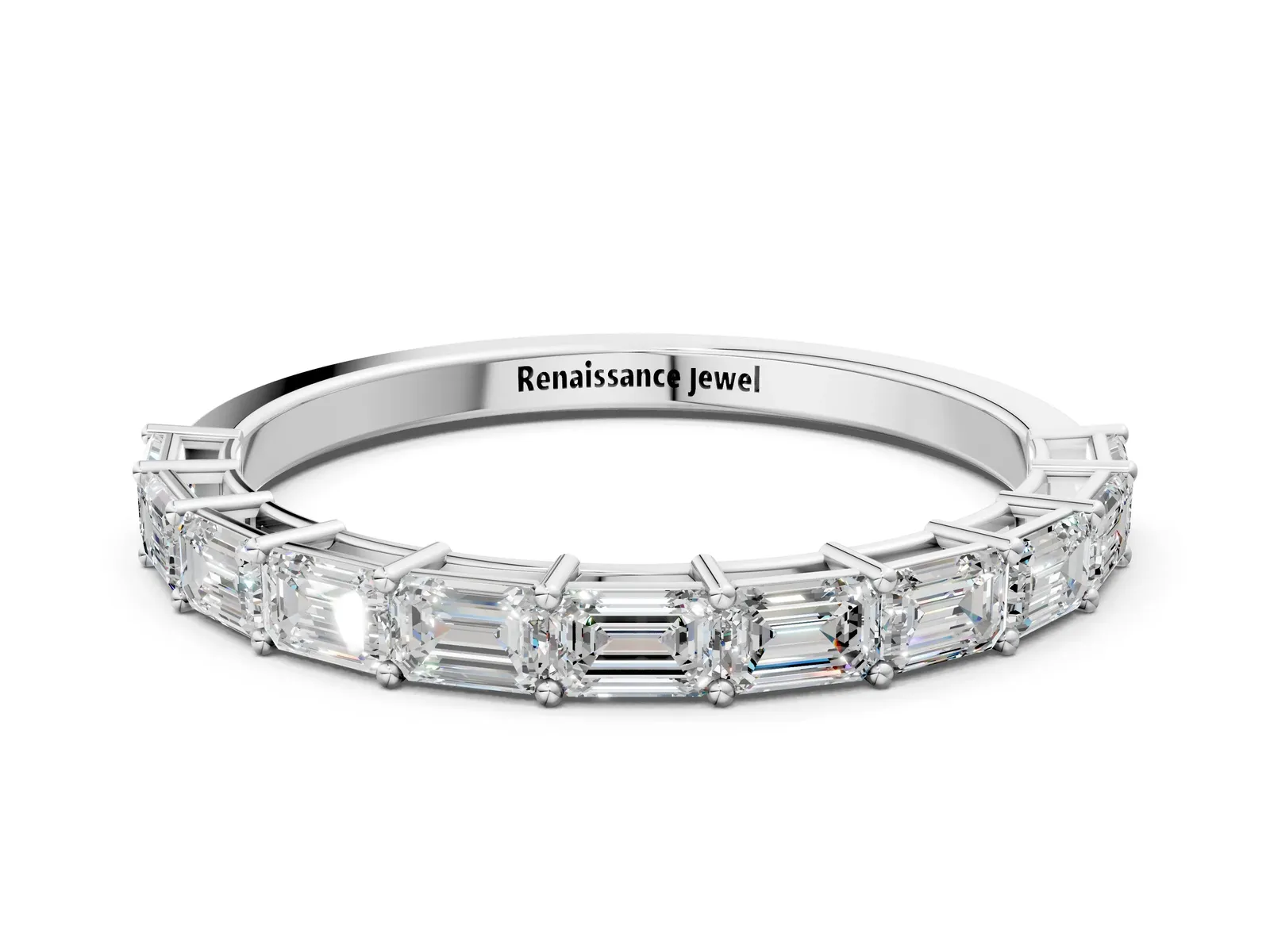 Emerald Cut Diamond Single Row Wedding Band White gold
