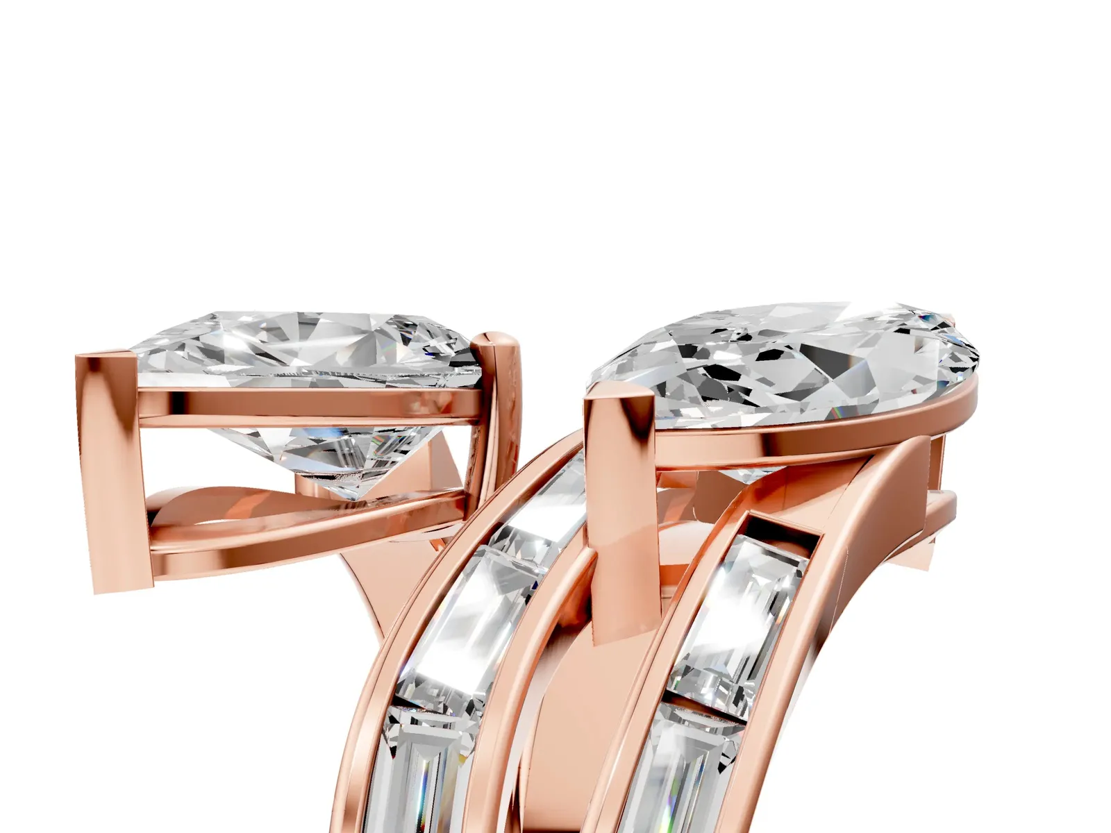 Marquise and Pear Diamond Toi Moi Ring with Baguette Diamond Accents Rose gold