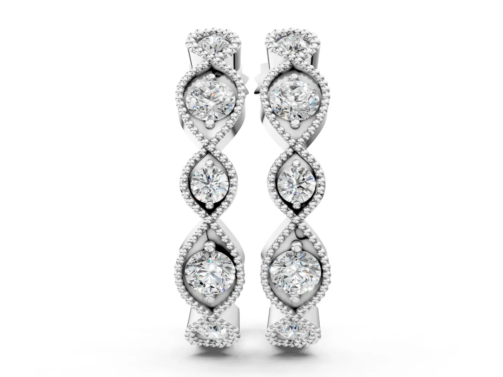 Milgrain Marquise Diamond Hoop Earrings with Bezel Setting White gold