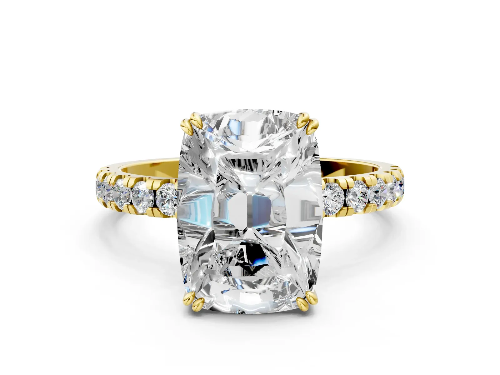 Old Mine Elongated Cushion Diamond Pave Band Ring Yellow gold