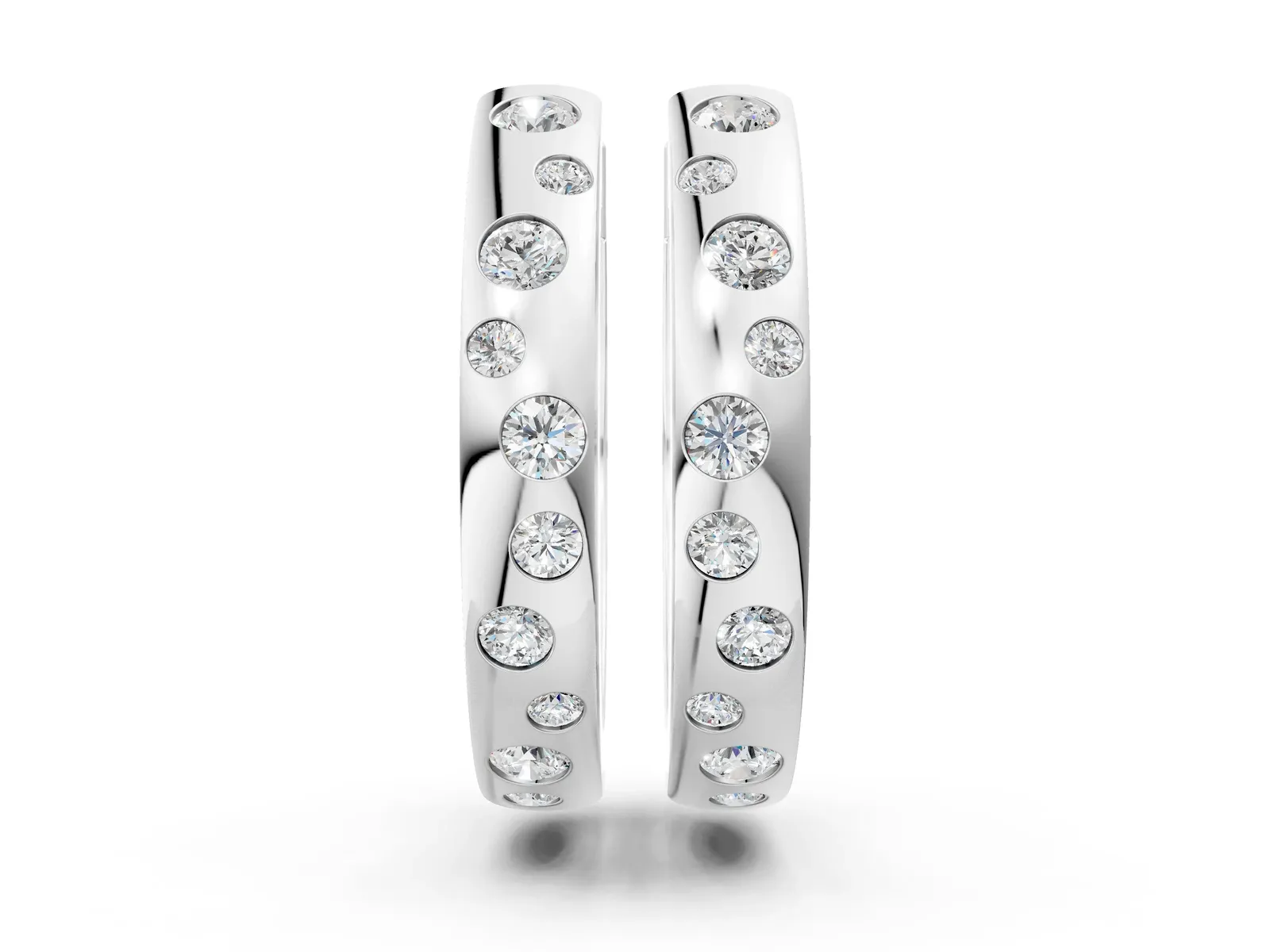 Round Diamond Mosaic Hoop Earrings Silver
