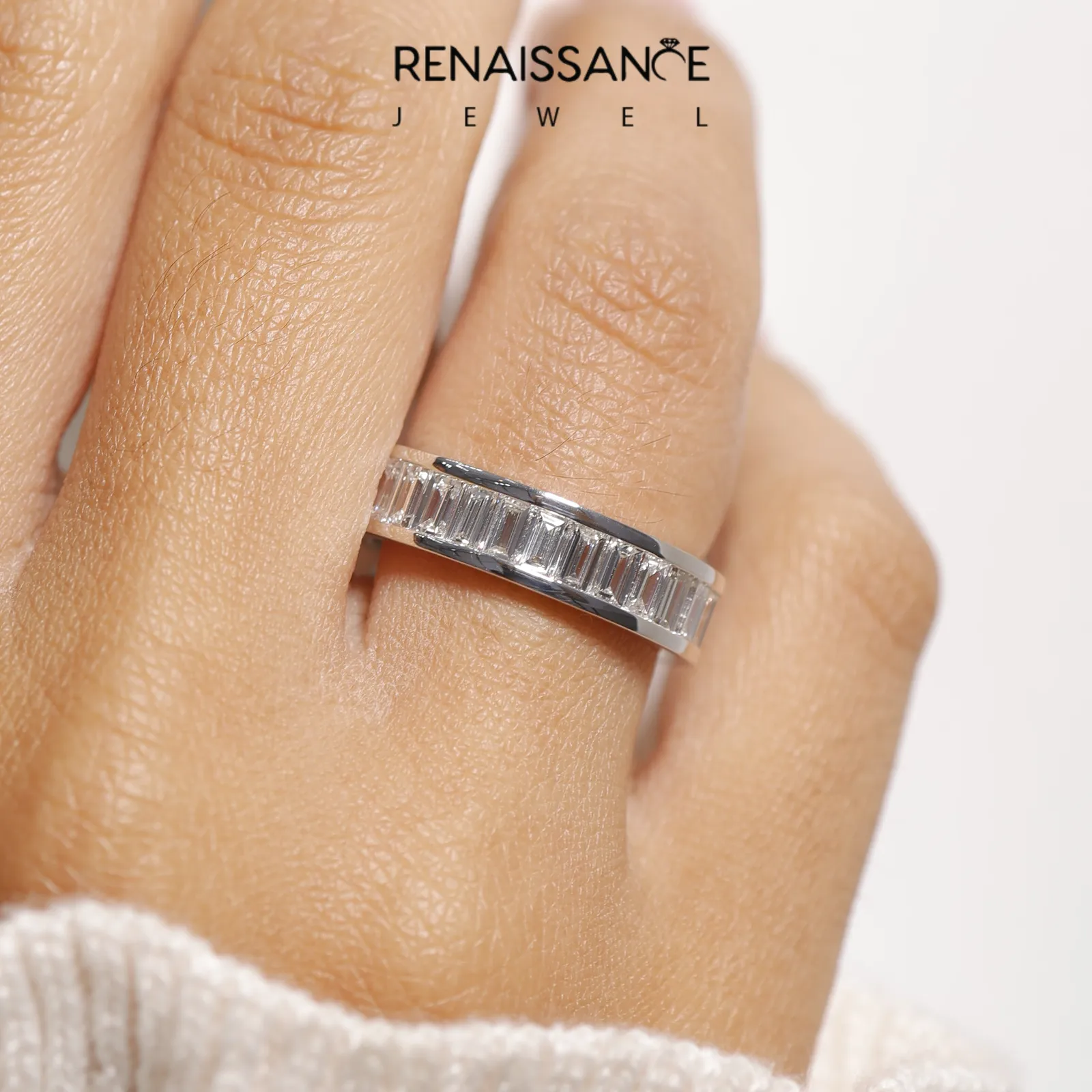 baguette Cut eternity band with channel set Silver