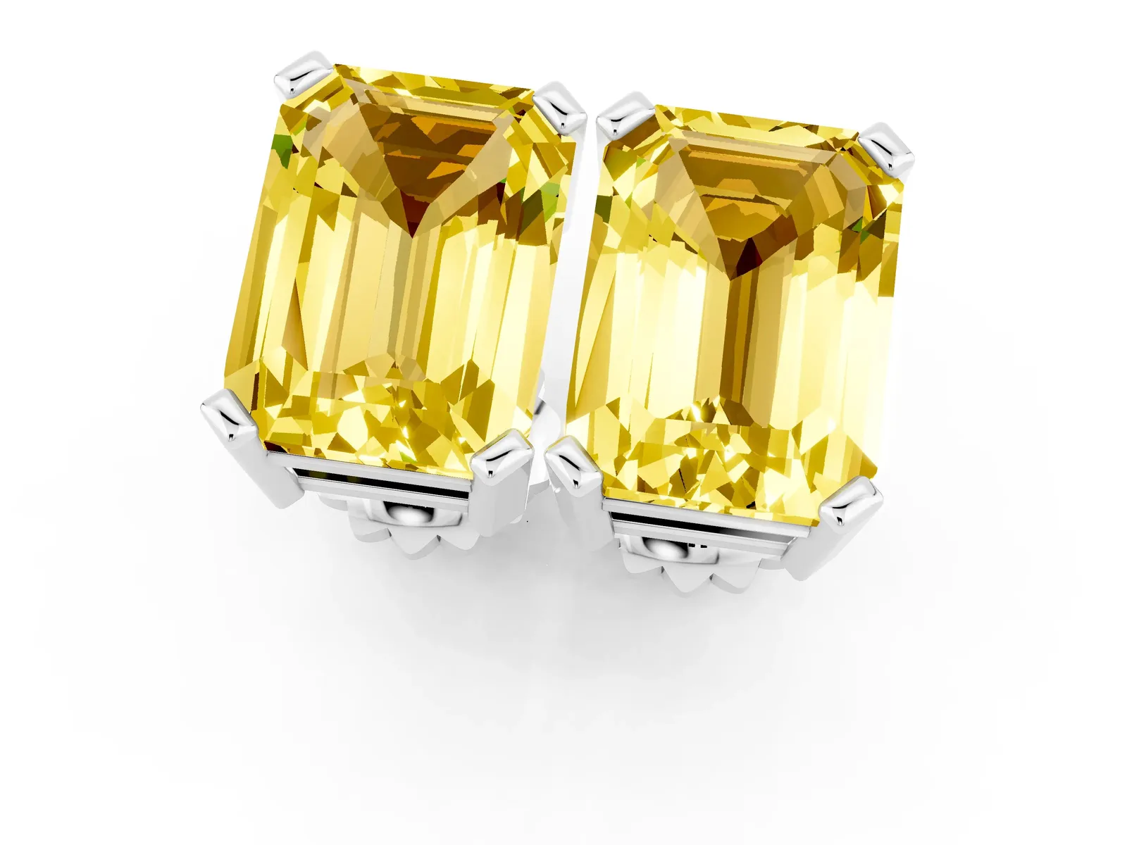 Emerald Cut Yellow Sapphire Stud Earrings White gold