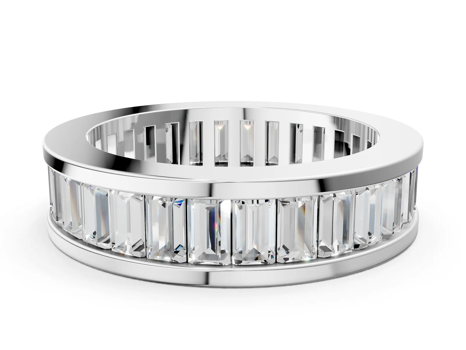 baguette Cut eternity band with channel set White gold