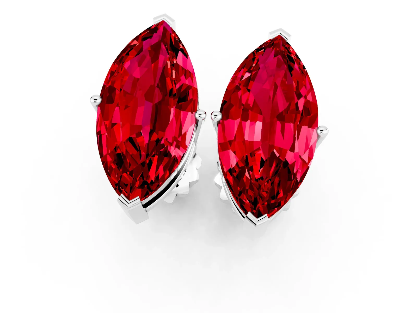Marquise Cut Ruby Stud Earrings Silver