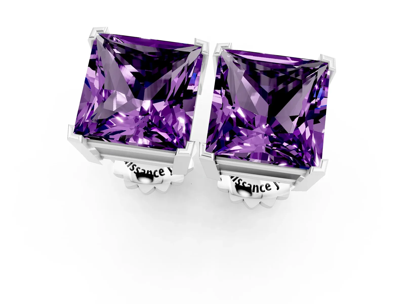 Princess Cut Amethyst Stud Earrings White gold