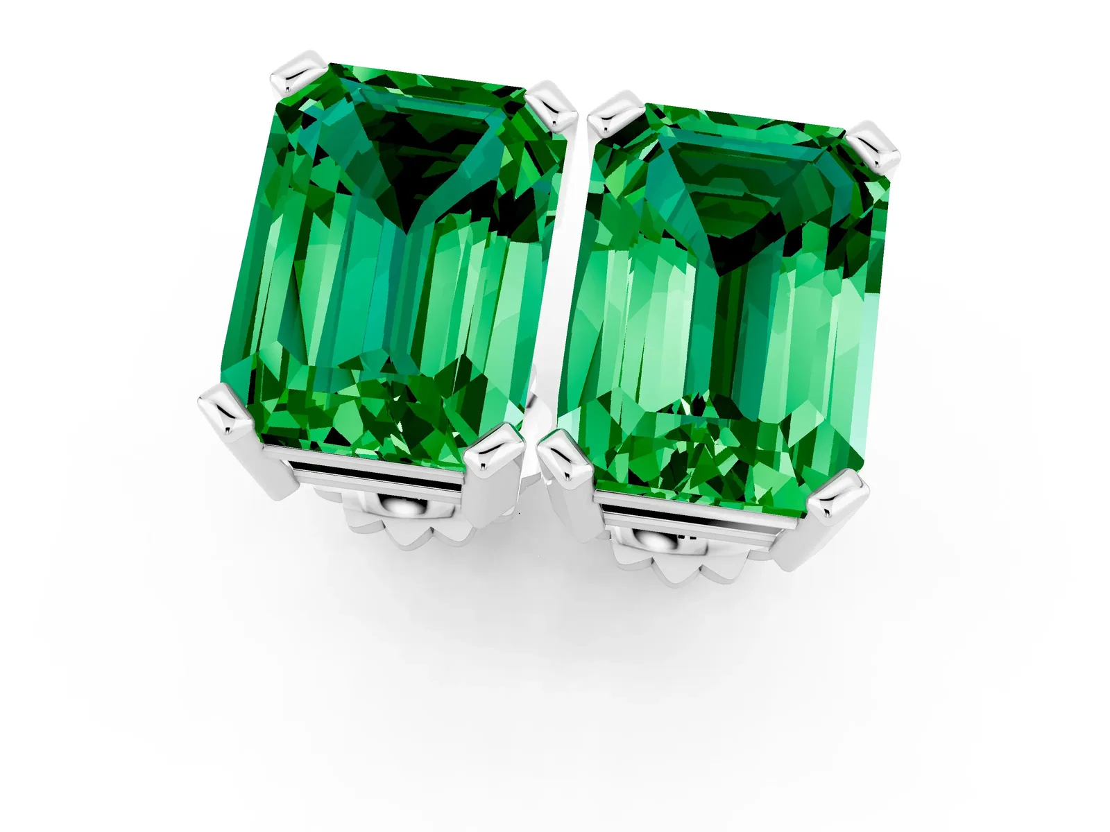 Emerald Cut Emerald Stud Earrings White gold