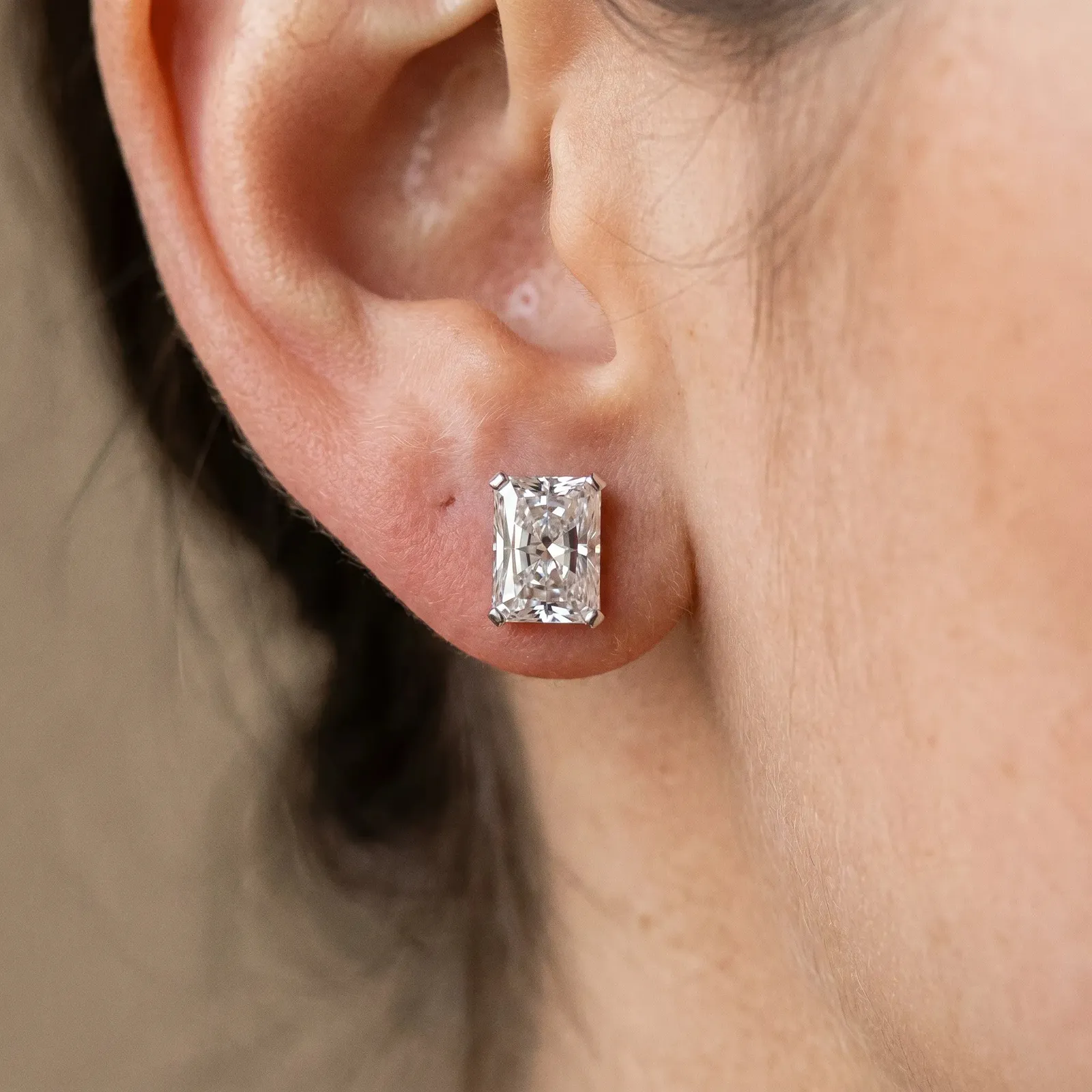 Radiant Cut Diamond Stud Earrings Platinum