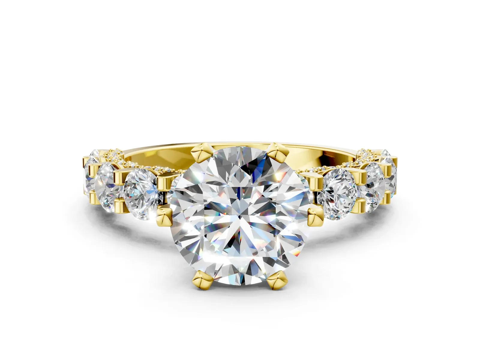 Round Diamond Mens Ring with Graduated Side Stones Yellow gold