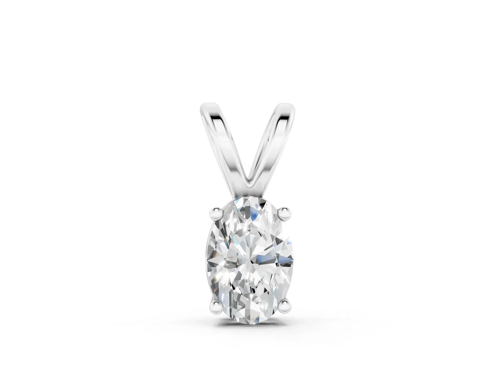Oval Solitaire Diamond Prong Pendant Silver