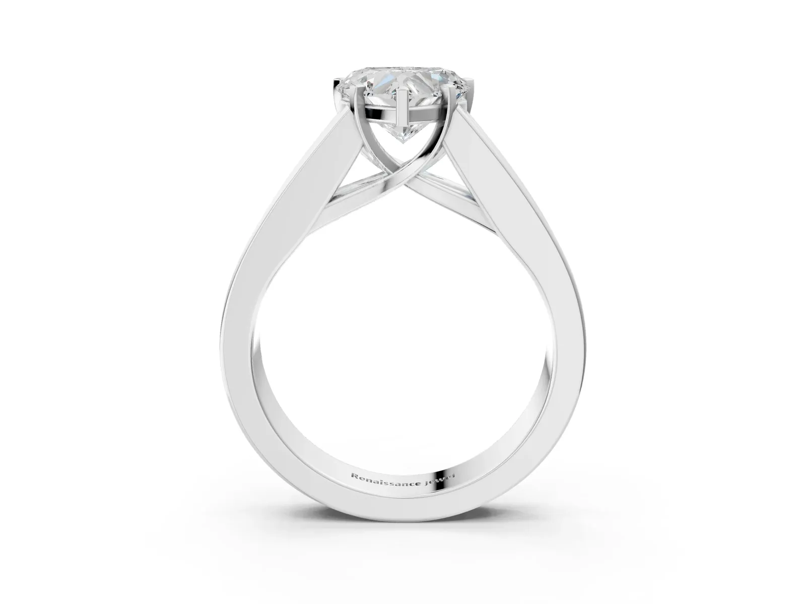 Heart Cut Cut Channel Set Solitaire Ring with Four-Prong Setting Platinum