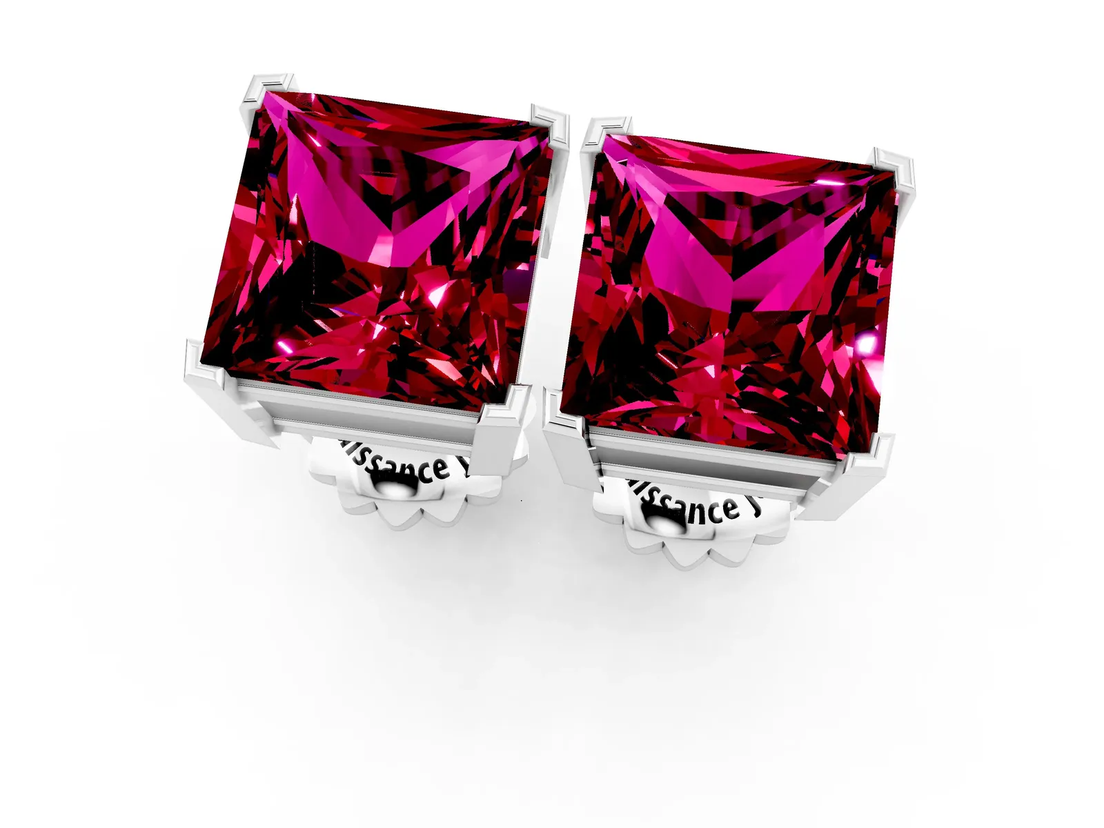 Princess Cut Garnet Stud Earrings White gold