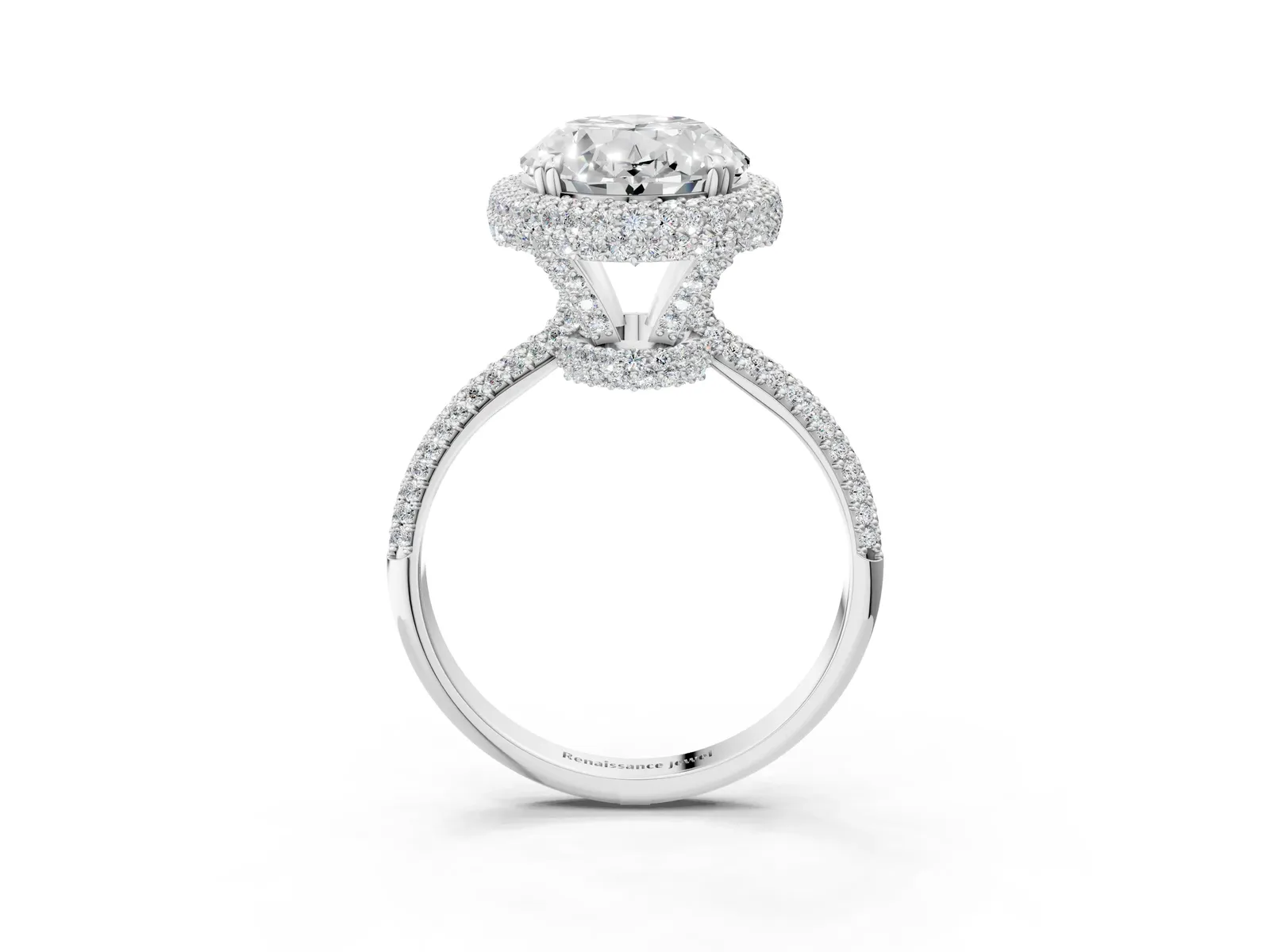 Oval Diamond Halo Ring with Round Diamond Accents Platinum