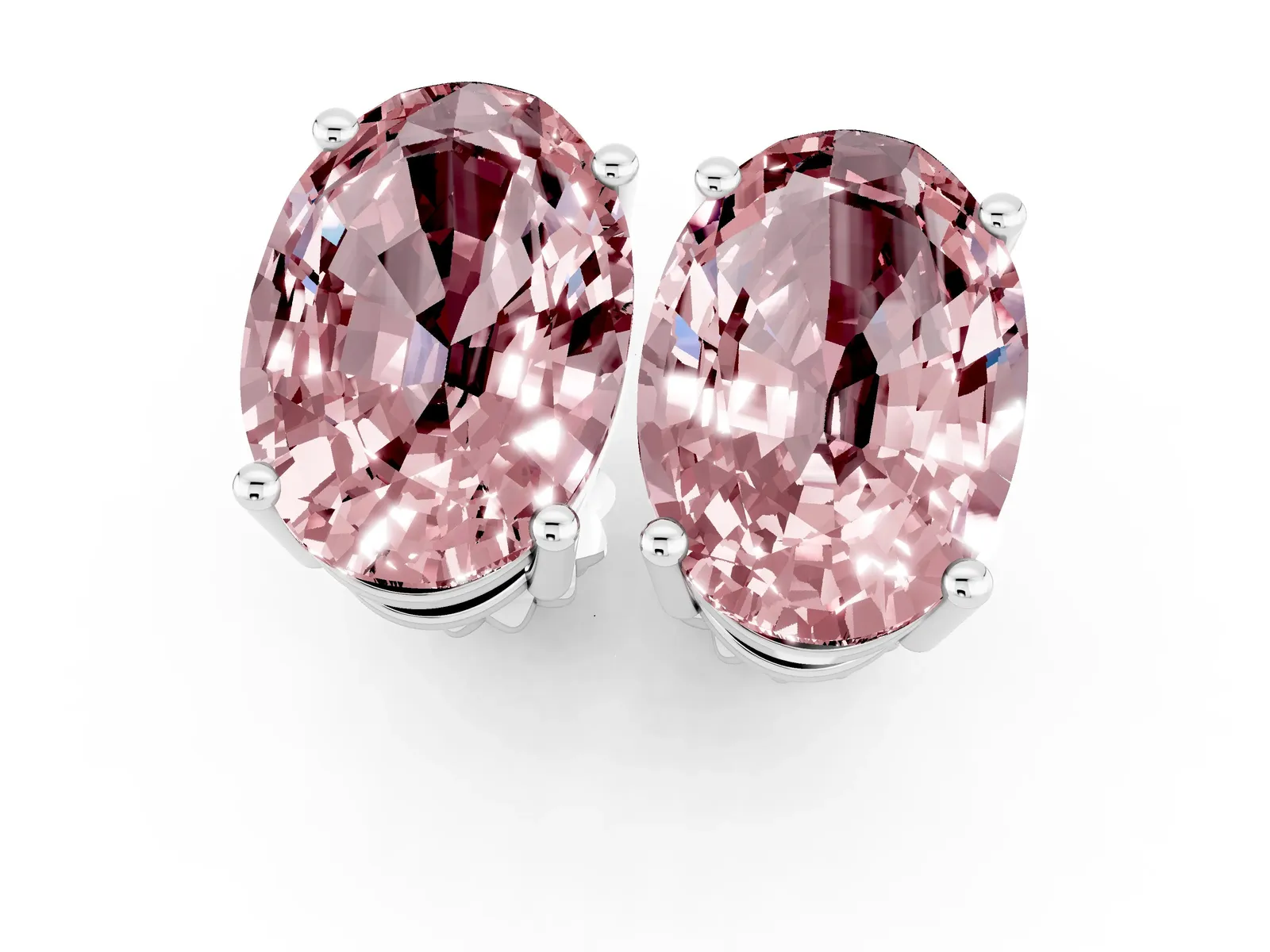 Oval Cut Morganite Stud Earrings Platinum
