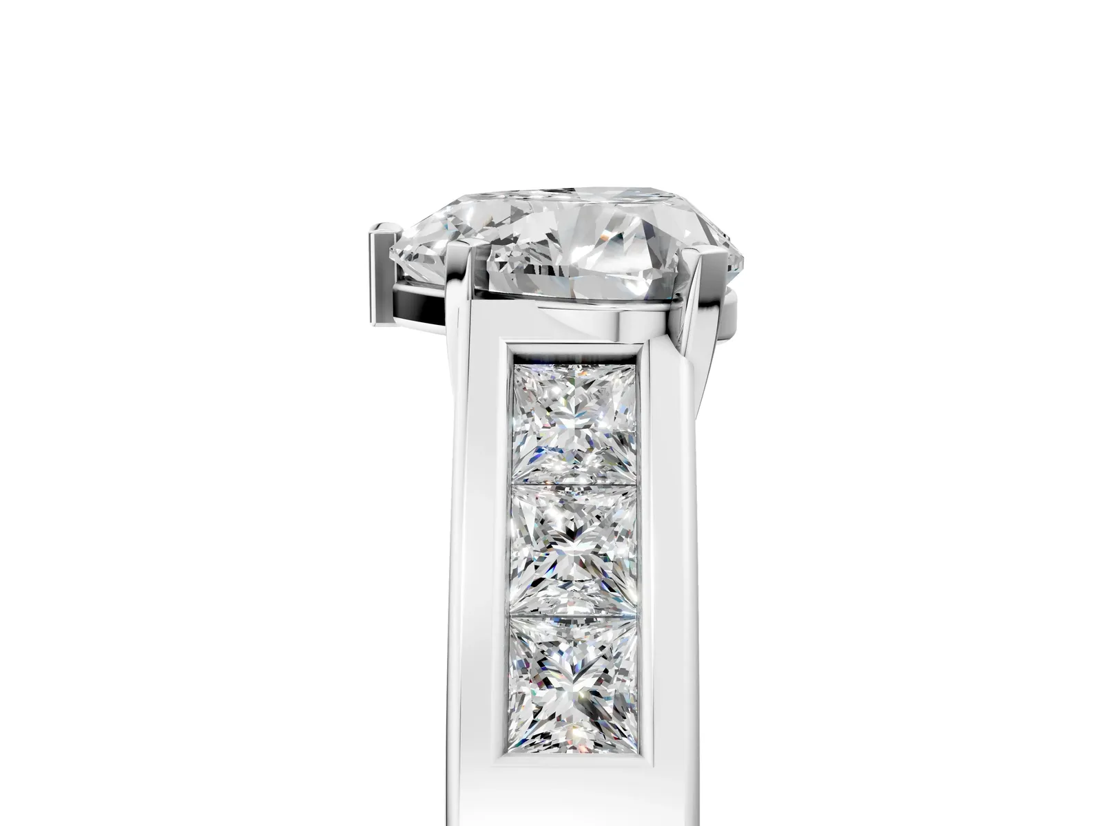 Heart Cut Cut Channel Set Solitaire Ring with Four-Prong Setting Platinum