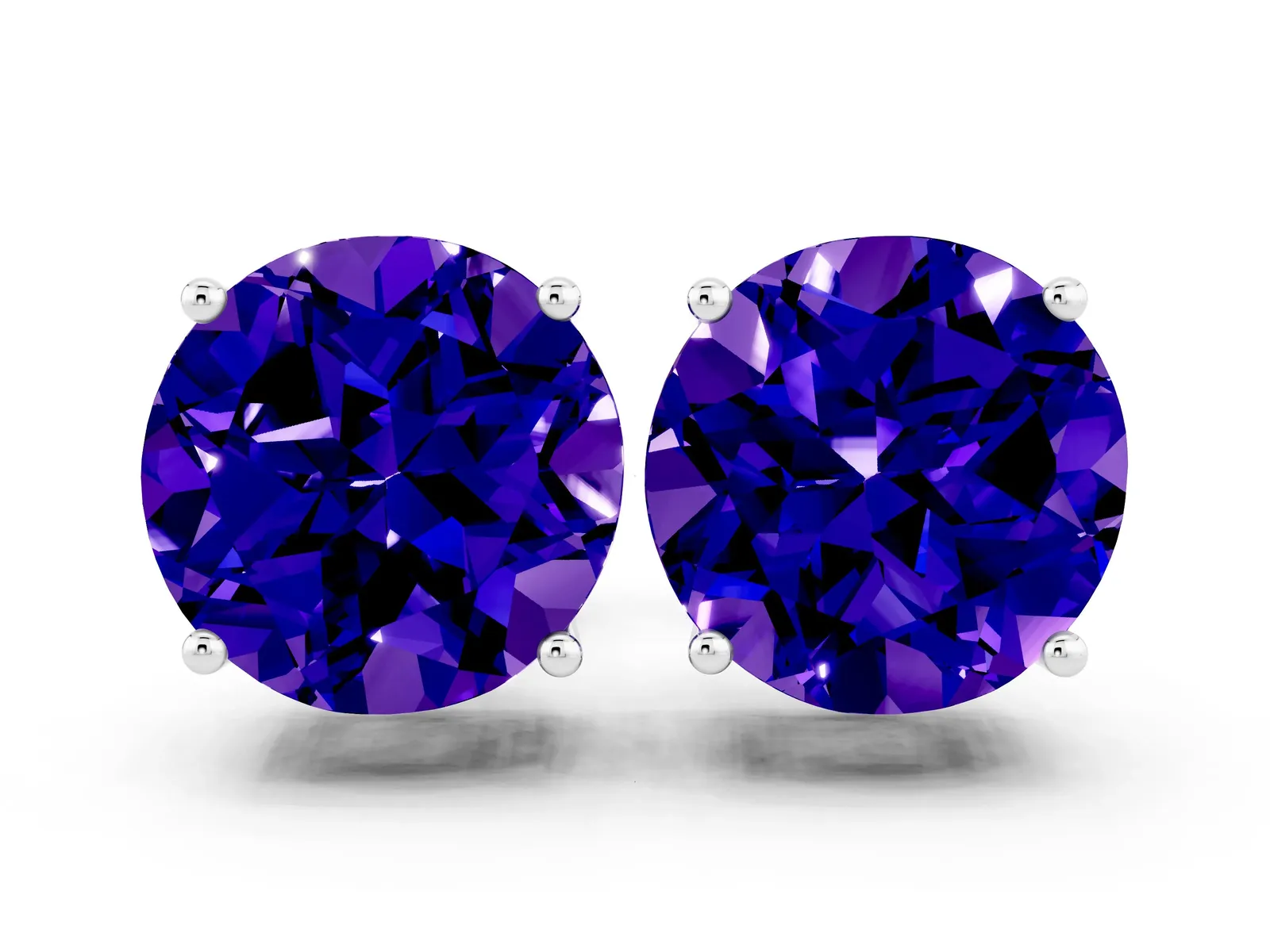 Round Cut Tanzanite Stud Earrings Silver