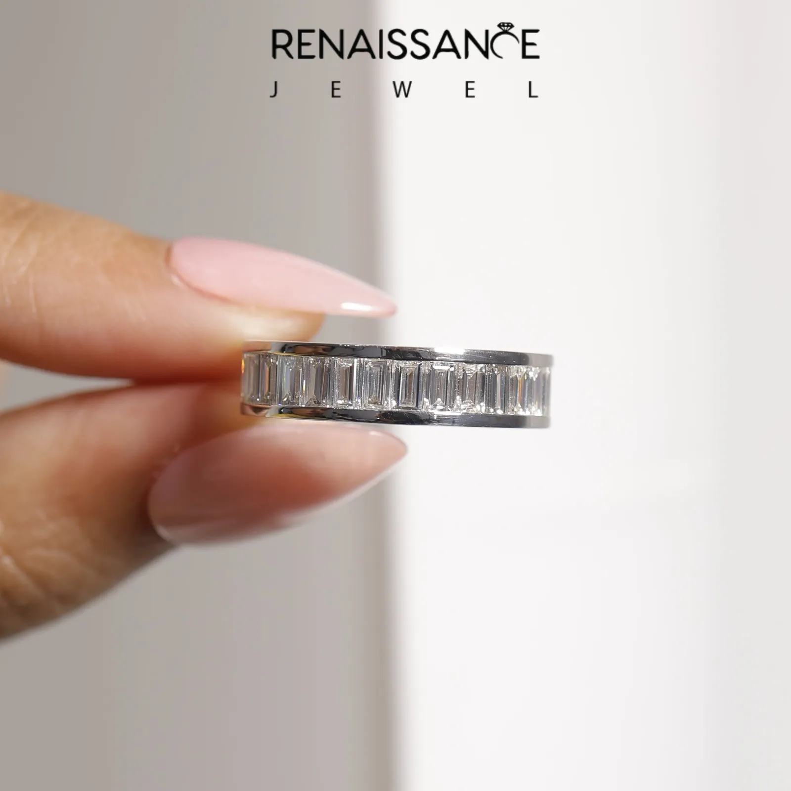 baguette Cut eternity band with channel set Silver