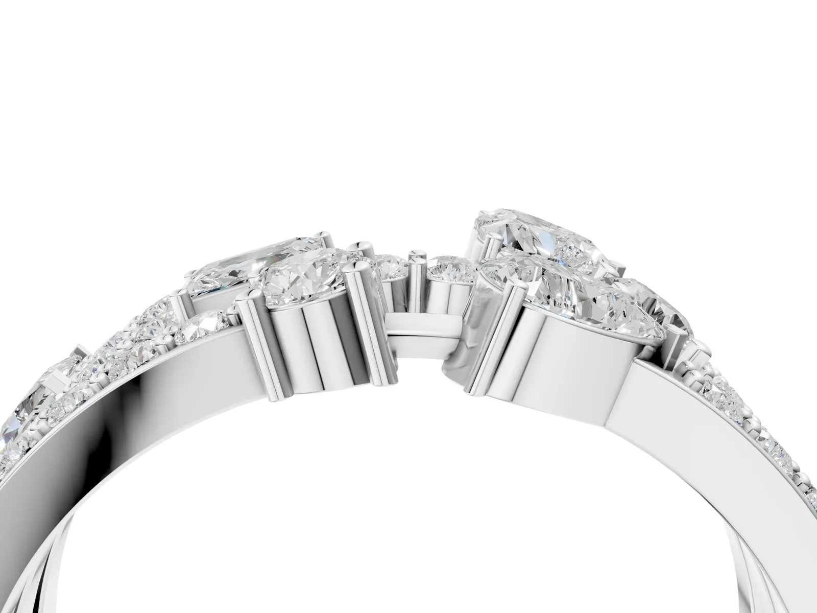 Mixed Shape Diamond Multi Row Promise Ring with Round Diamond Accents White gold