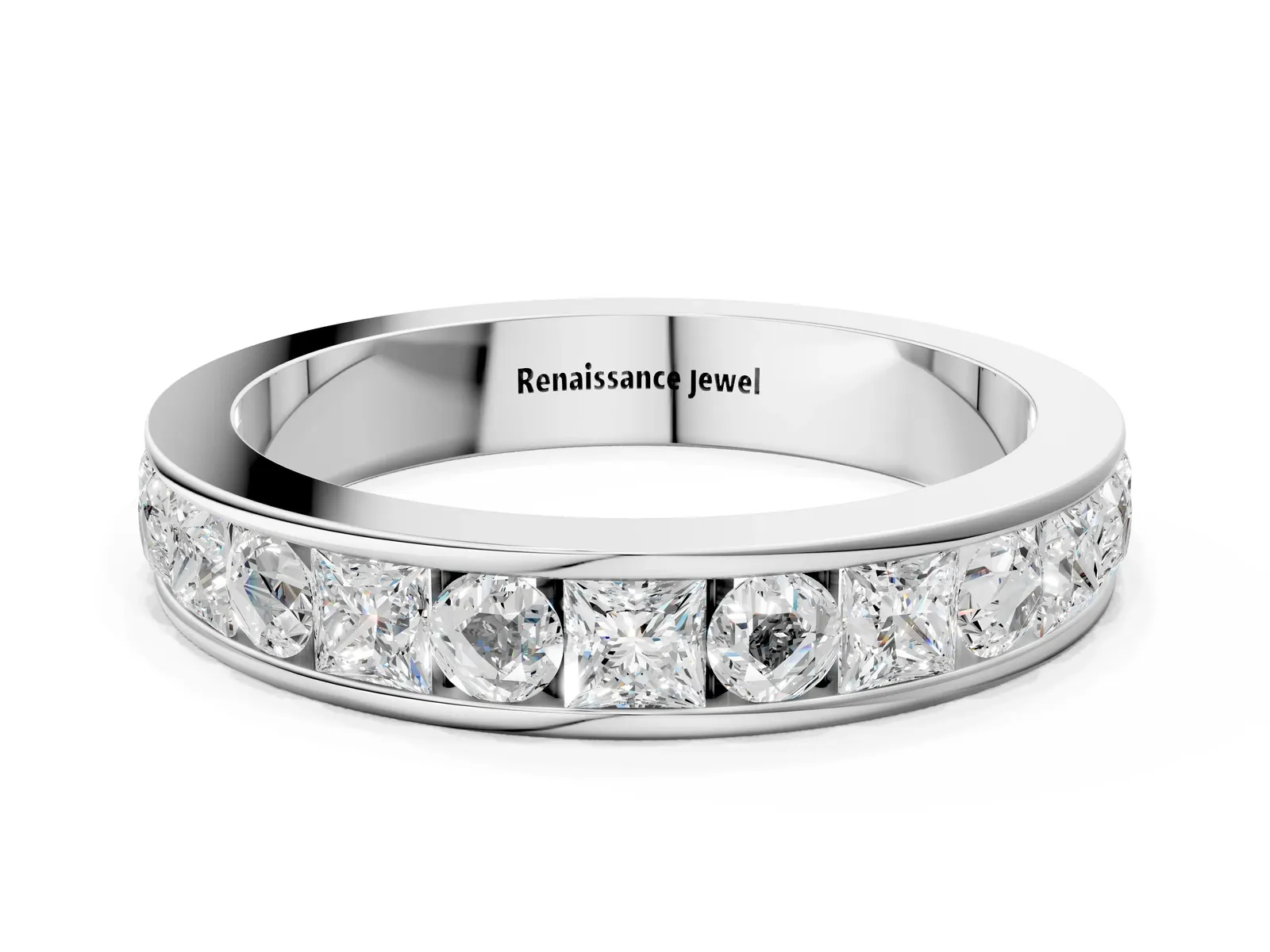 Princess Diamond Channel Set Promise Ring with Round Diamond Accents Platinum