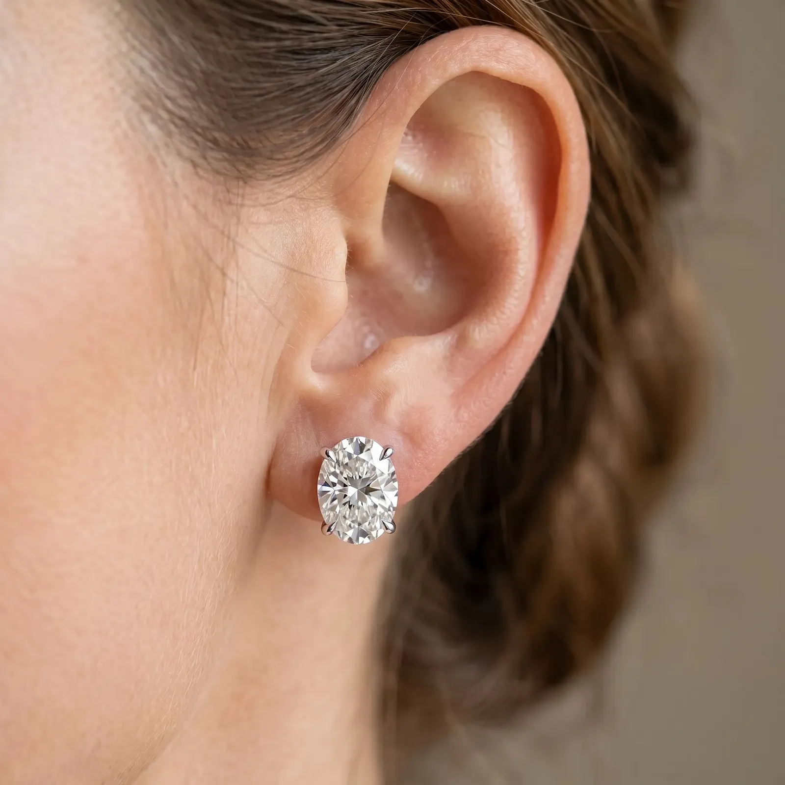 Oval Cut Diamond Stud Earrings Platinum