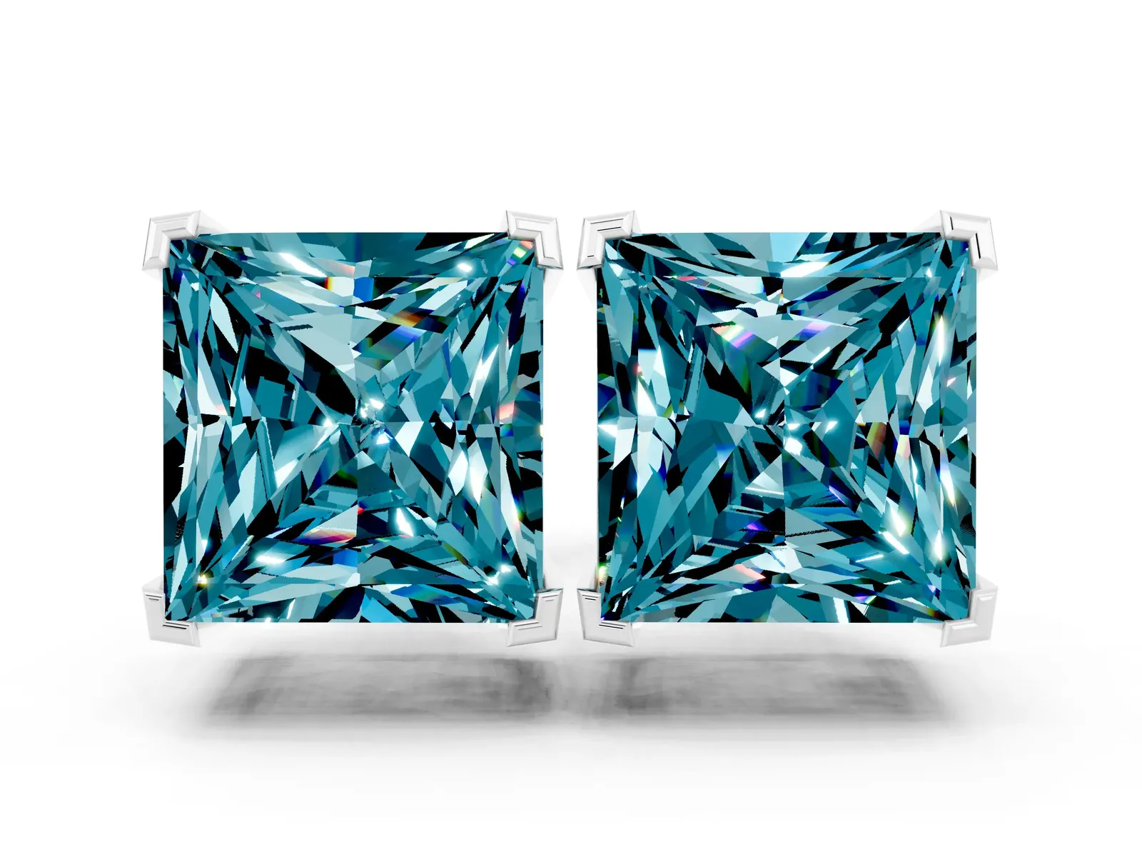 Princess Cut Blue Topaz Stud Earrings Silver