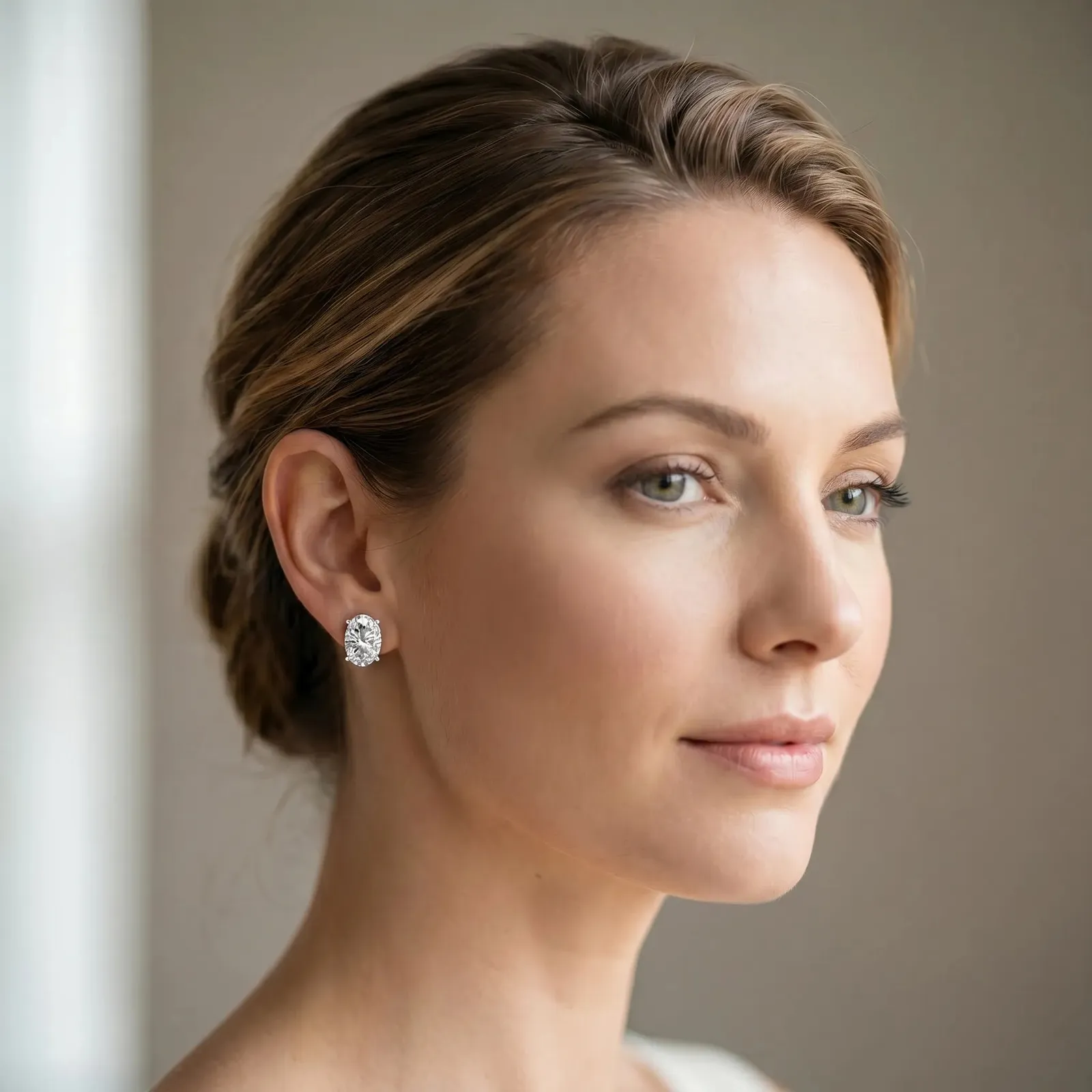 Oval Cut Diamond Stud Earrings Platinum