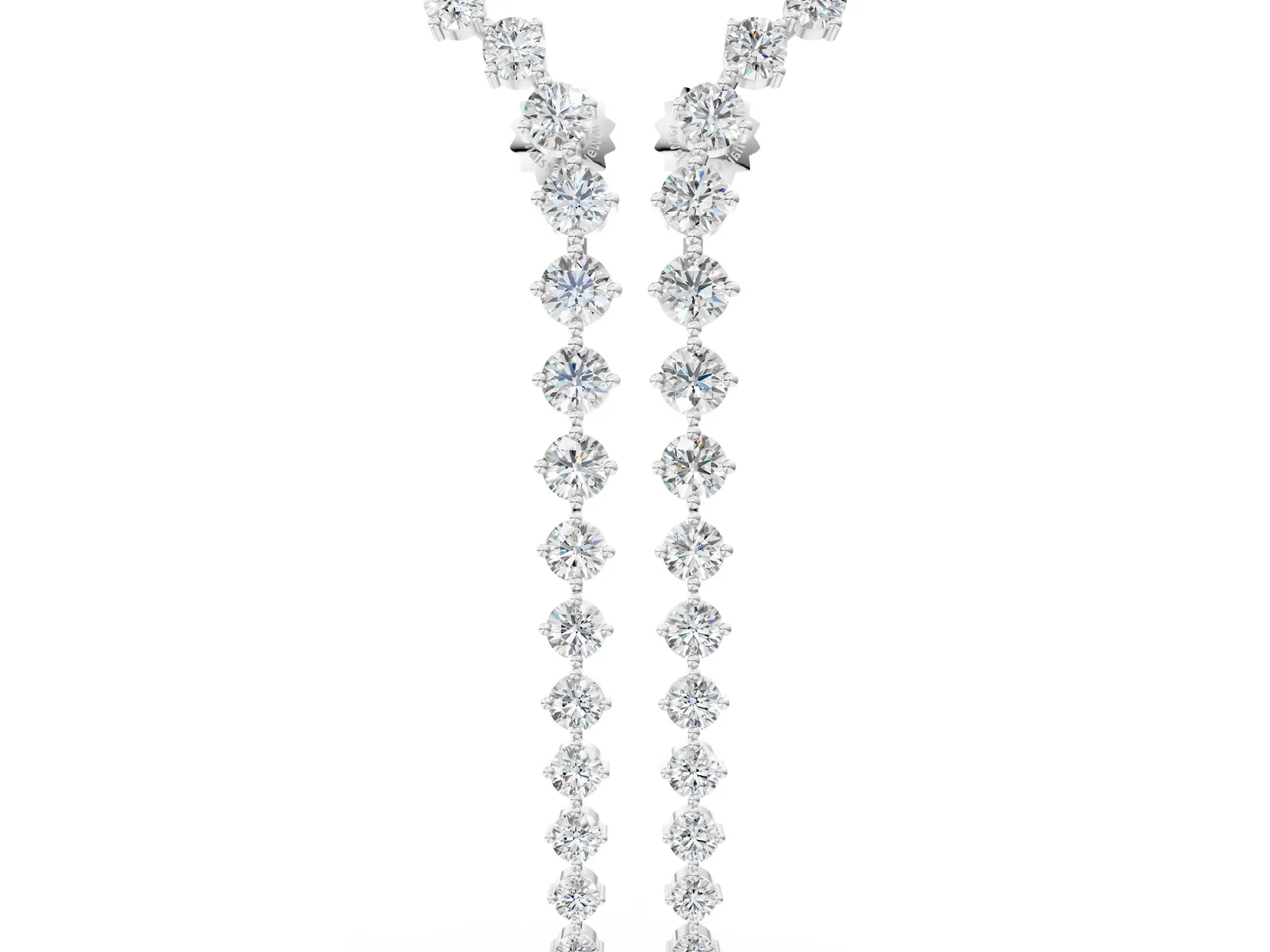 Round Diamond Curved Drop Earrings Silver