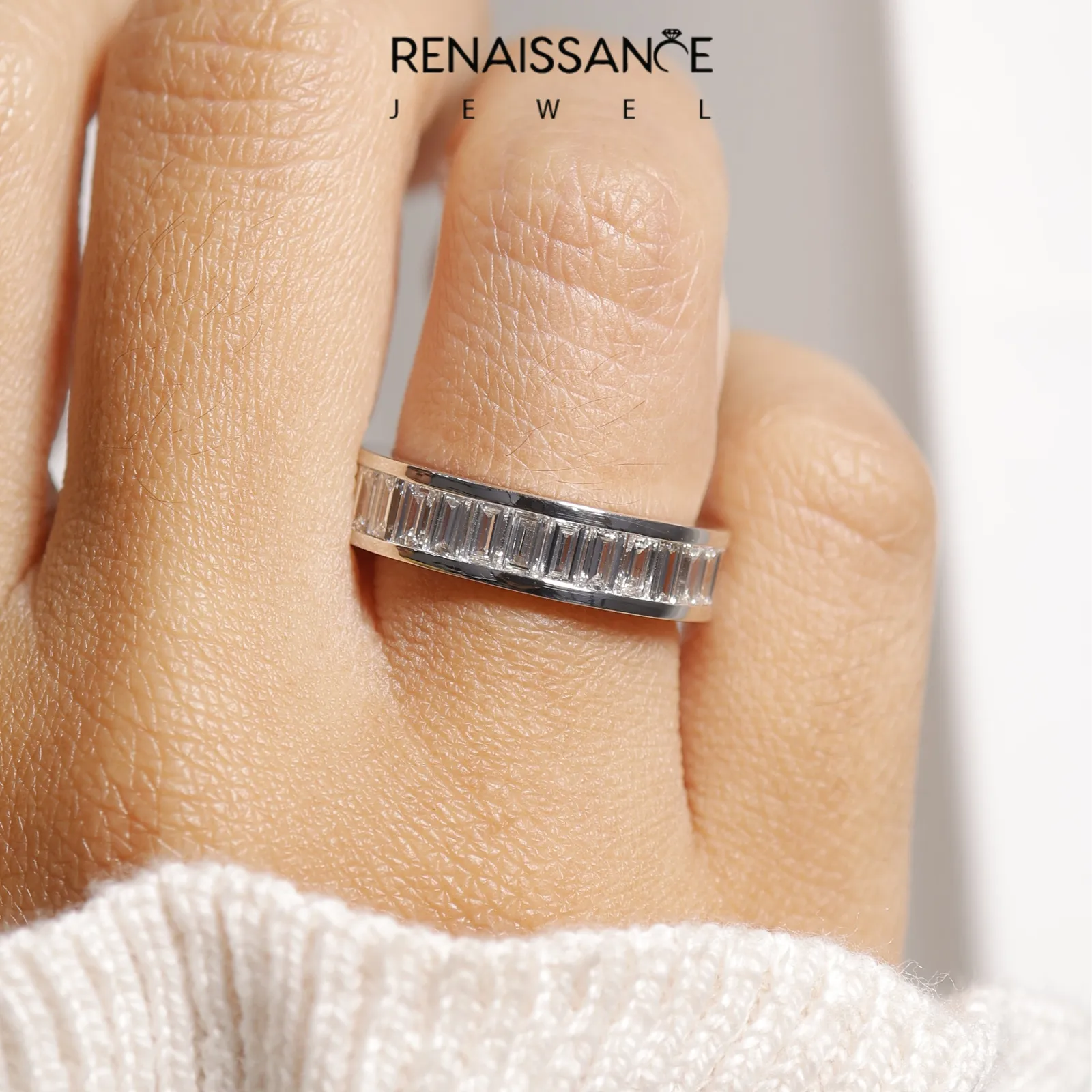 baguette Cut eternity band with channel set Silver