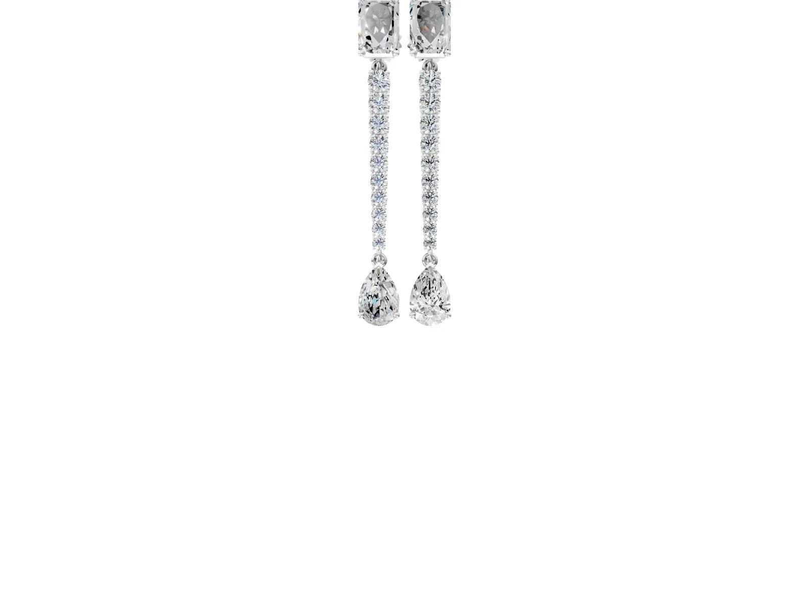 Emerald and Pear Diamond Linear Earrings with Round Lab Grown Diamond Accents Silver