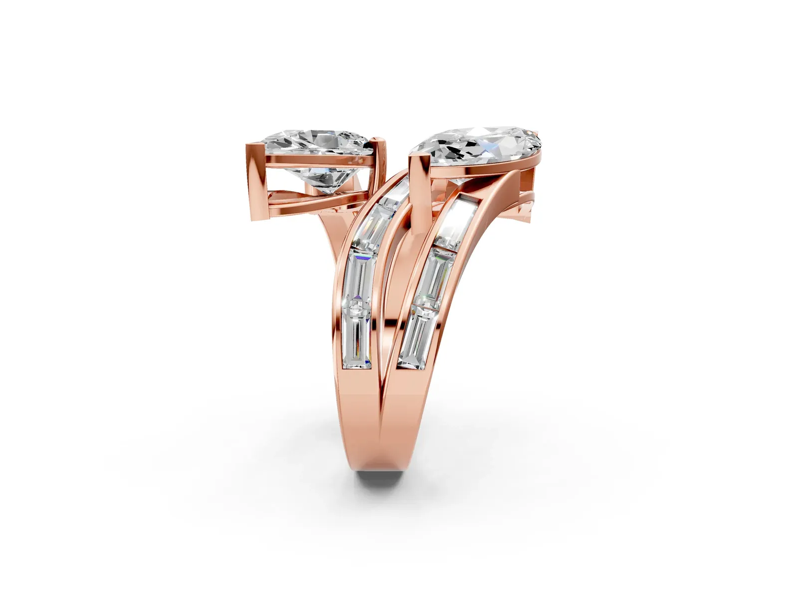 Marquise and Pear Diamond Toi Moi Ring with Baguette Diamond Accents Rose gold