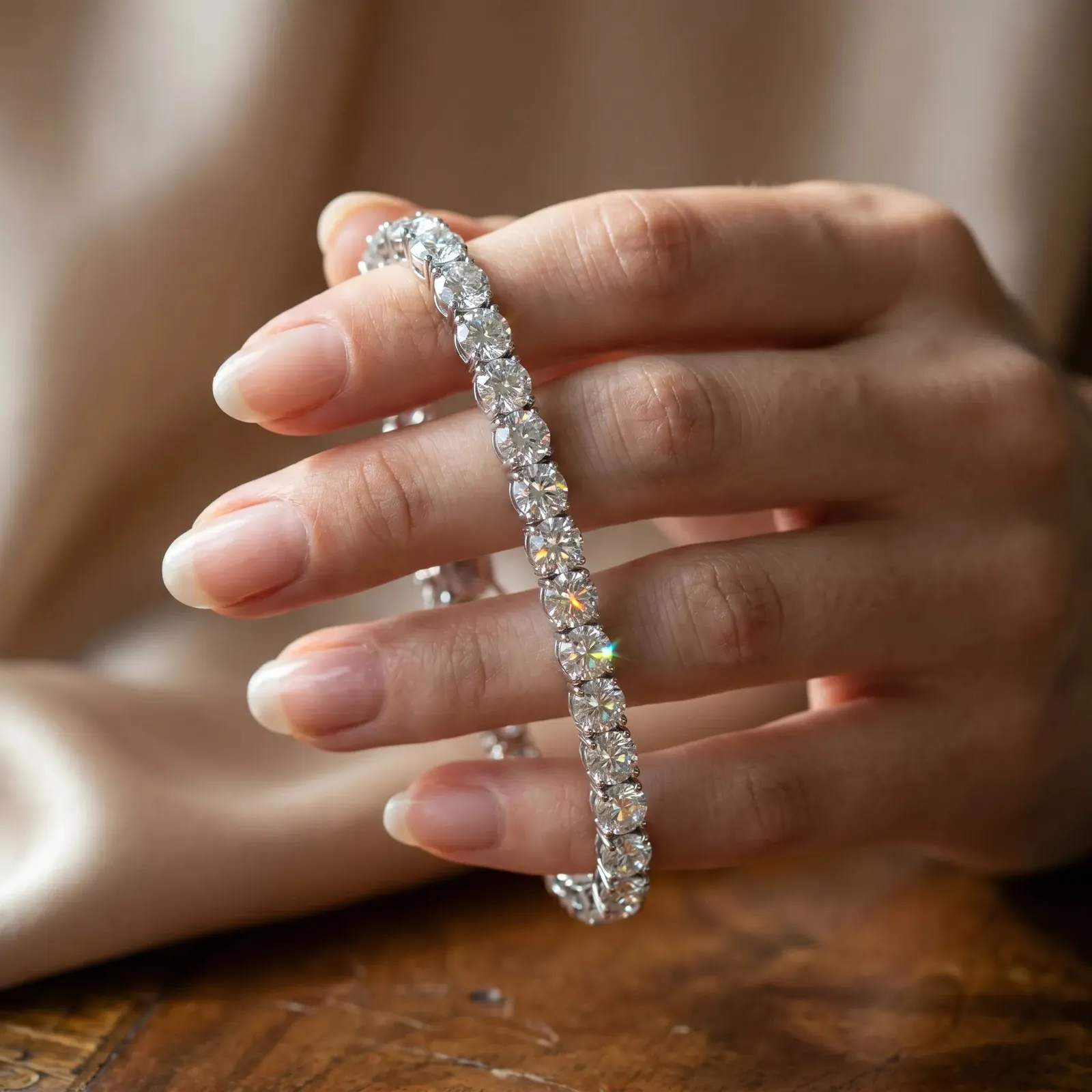 Round Brilliant Diamond Tennis Bracelet with Prong Setting Silver