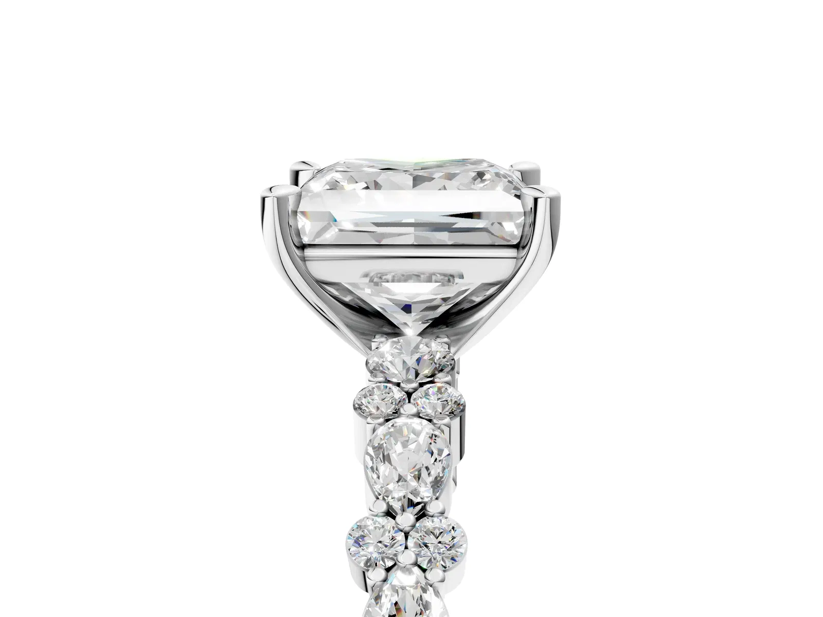Princess Cut Diamond Side Stone Solitaire Ring with Round and Four-Prong Setting Platinum