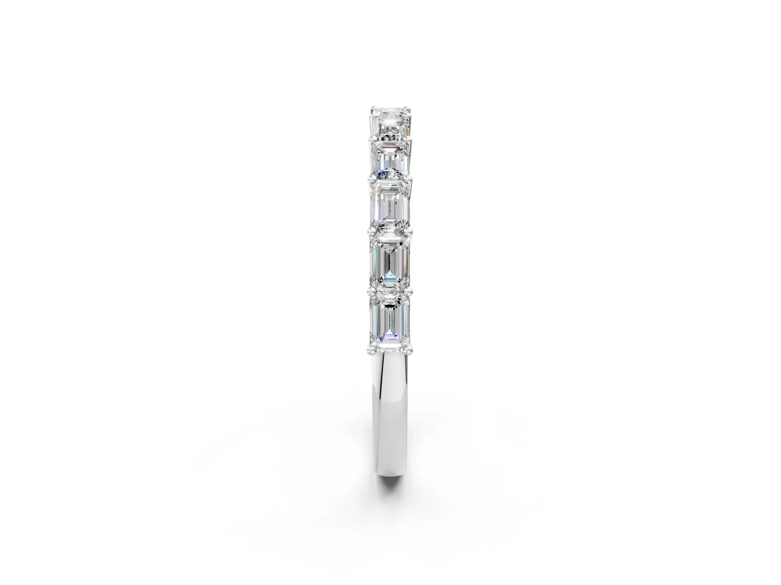 Emerald Cut Diamond Single Row Wedding Band White gold