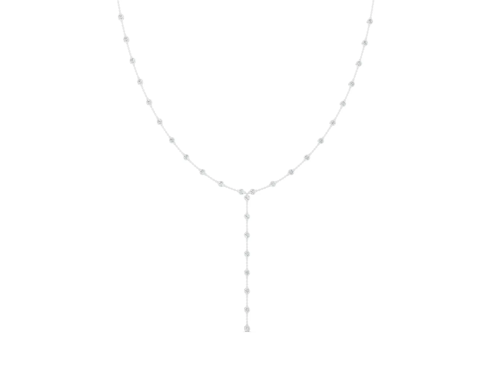 Bezel-Set Round Diamond Station Y Necklace White gold