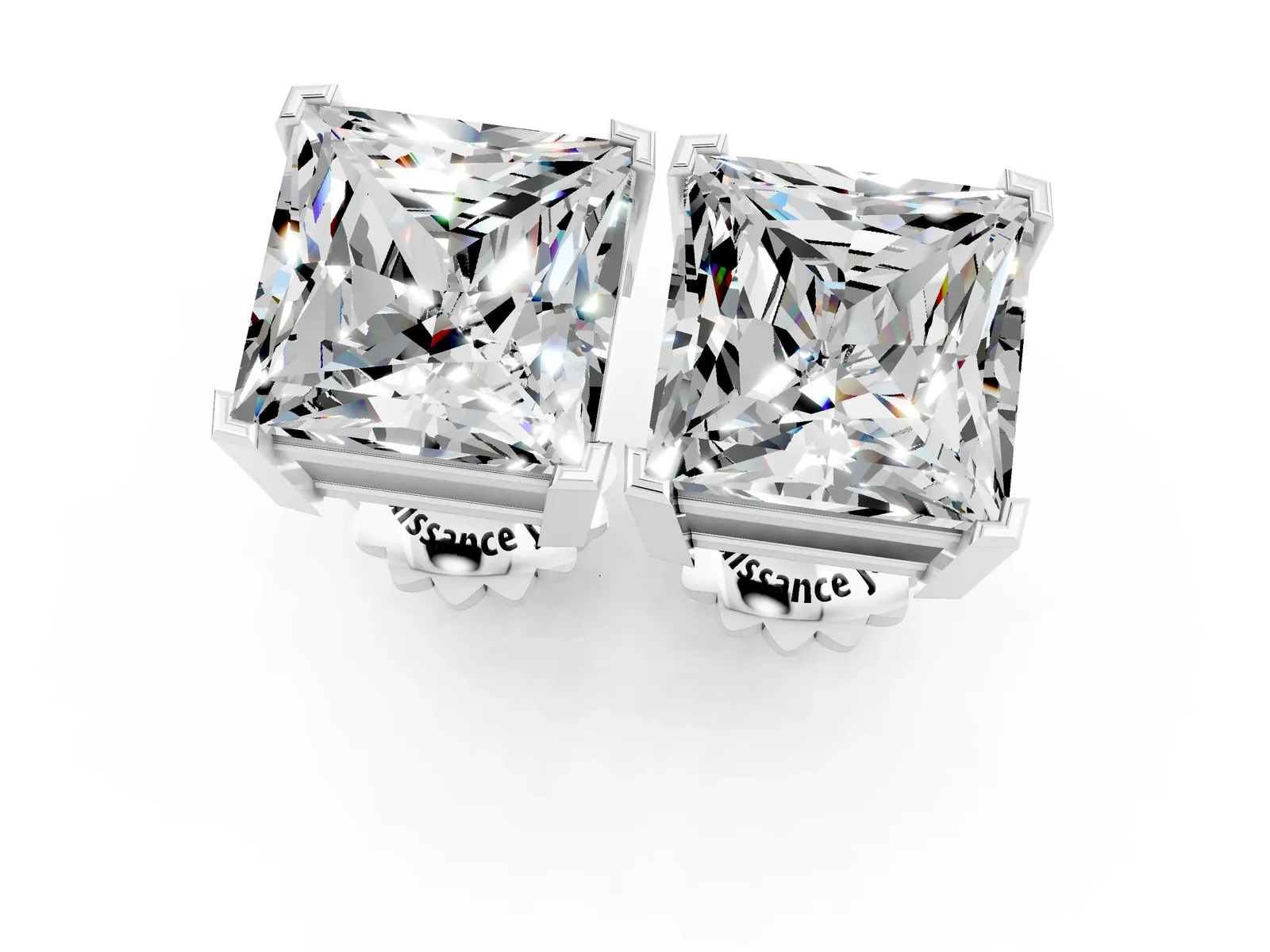 Princess Cut Moissanite Stud Earrings White gold