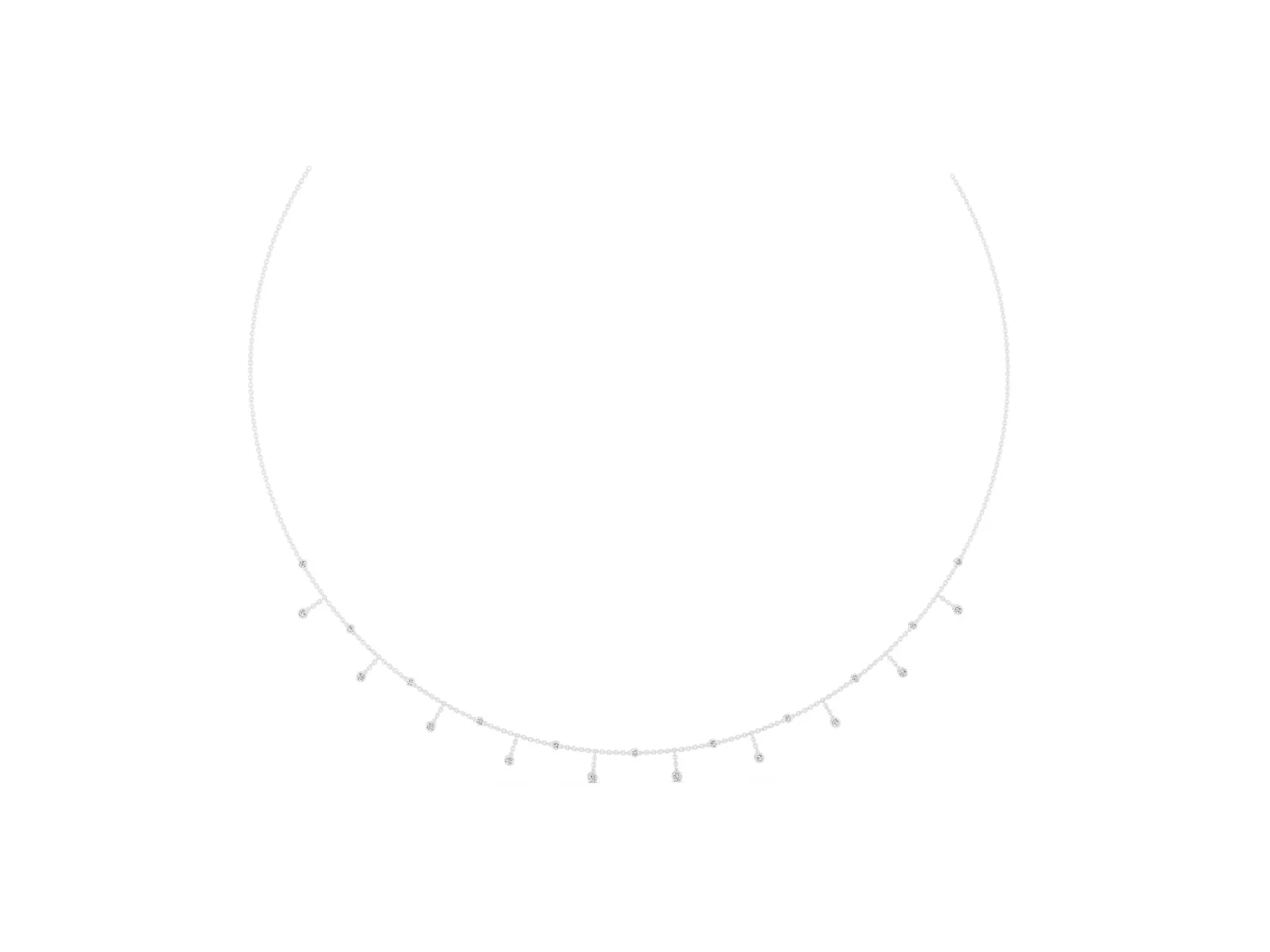 Round Bezel Set Diamond Station Necklace with Cable Chain White gold