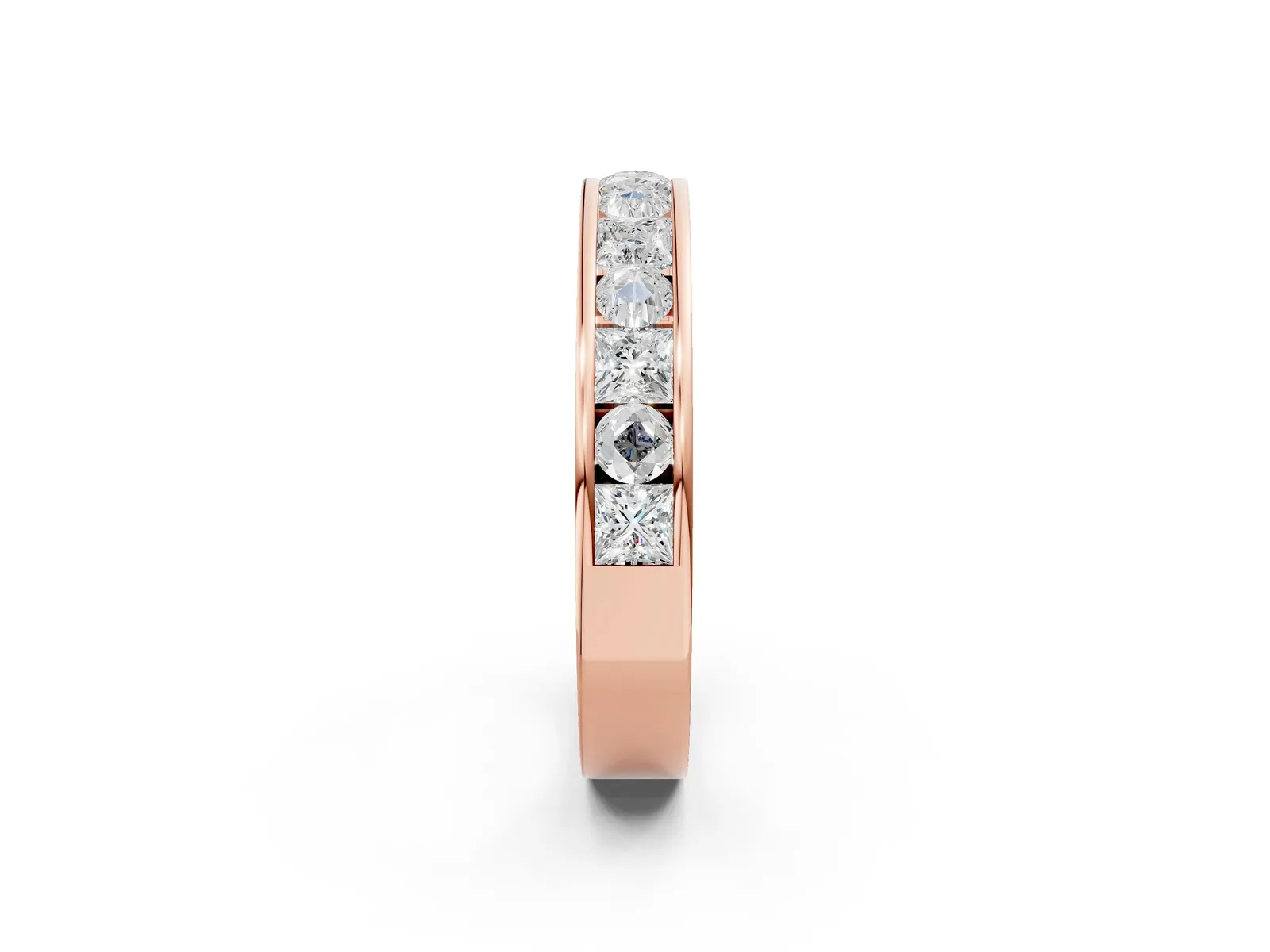 Princess Diamond Channel Set Promise Ring with Round Diamond Accents Rose gold
