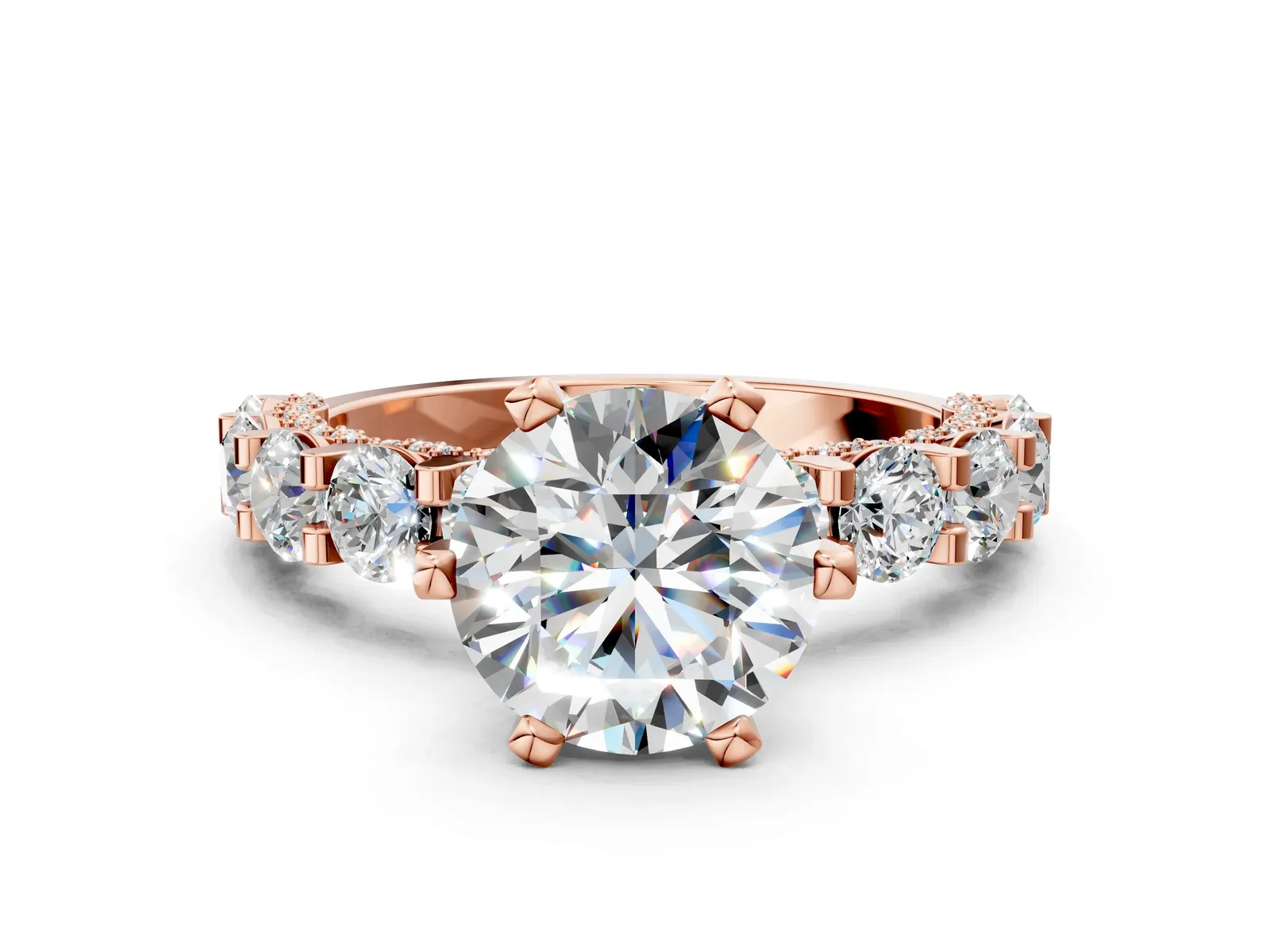 Round Diamond Mens Ring with Graduated Side Stones Rose gold