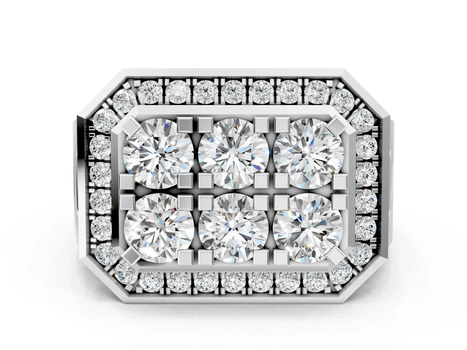Round Diamond Cluster Halo Mens Ring Platinum