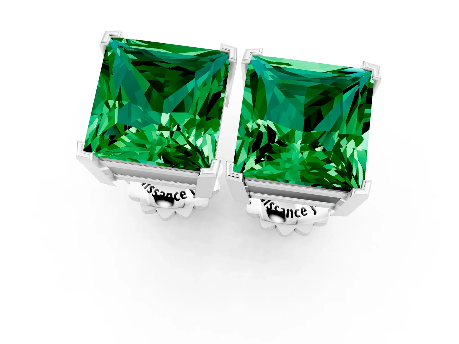Princess Cut Emerald Stud Earrings White gold