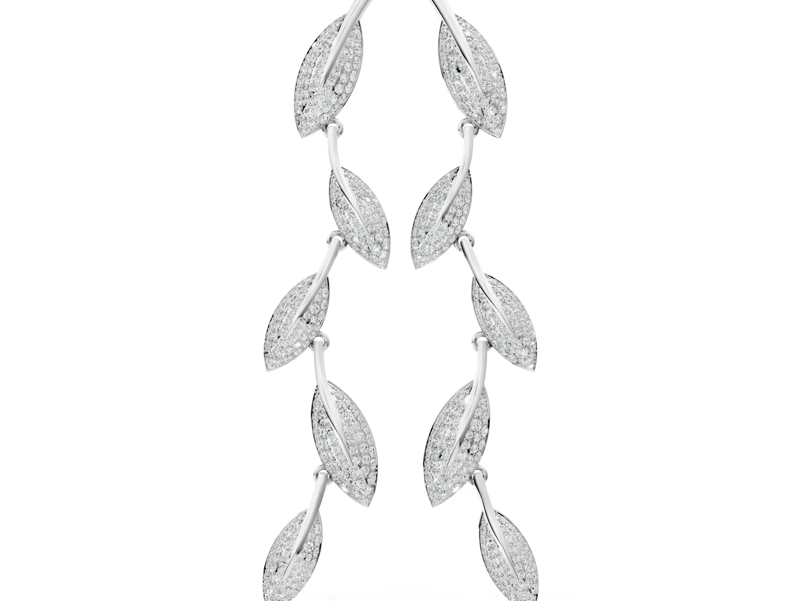 Round Diamond Pavé Olive Branch Drop Earrings Silver