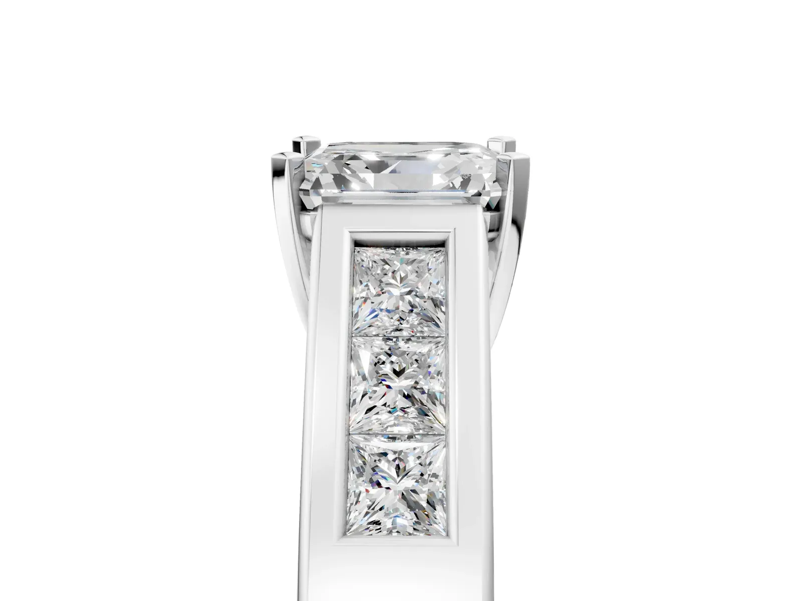 Princess Cut Cut Channel Set Solitaire Ring with Four-Prong Setting Platinum
