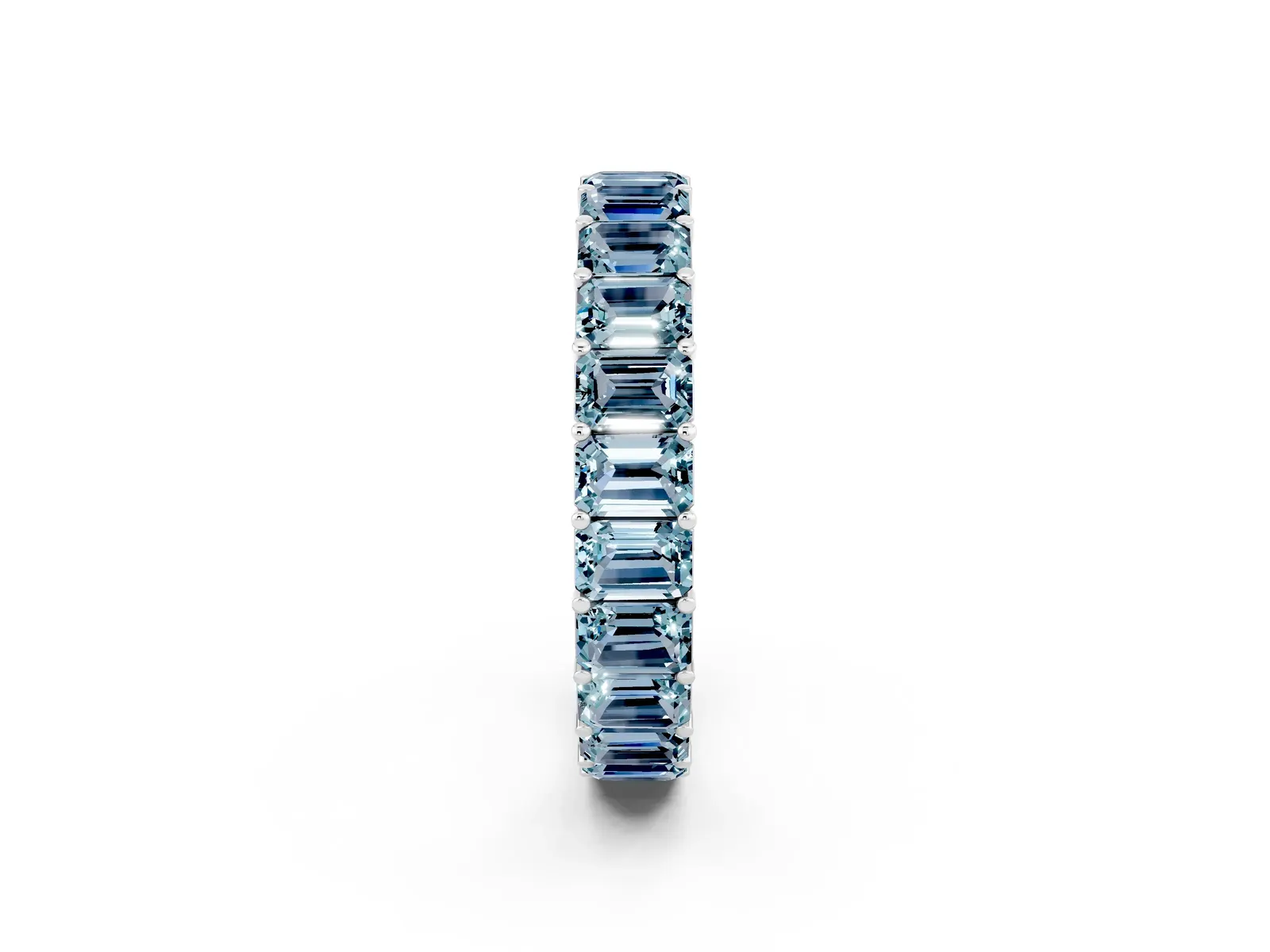 Emerald Cut Aquamarine Eternity Band with Shared Prong Setting Platinum